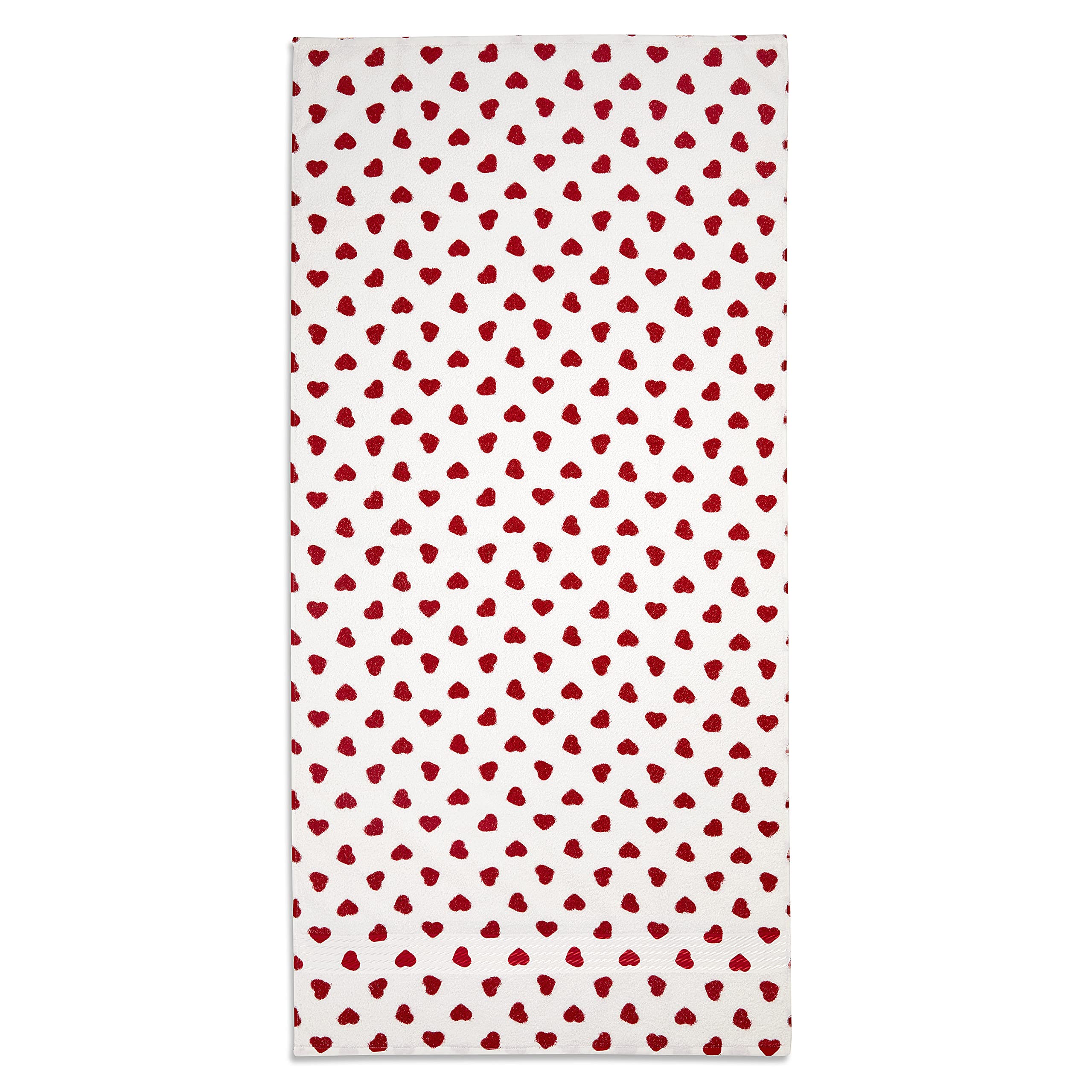Cackleberry Home Hearts All Over Bathroom Cotton Terry Bath Towels 27 X 54 Inches, Set Of 2 (Red)