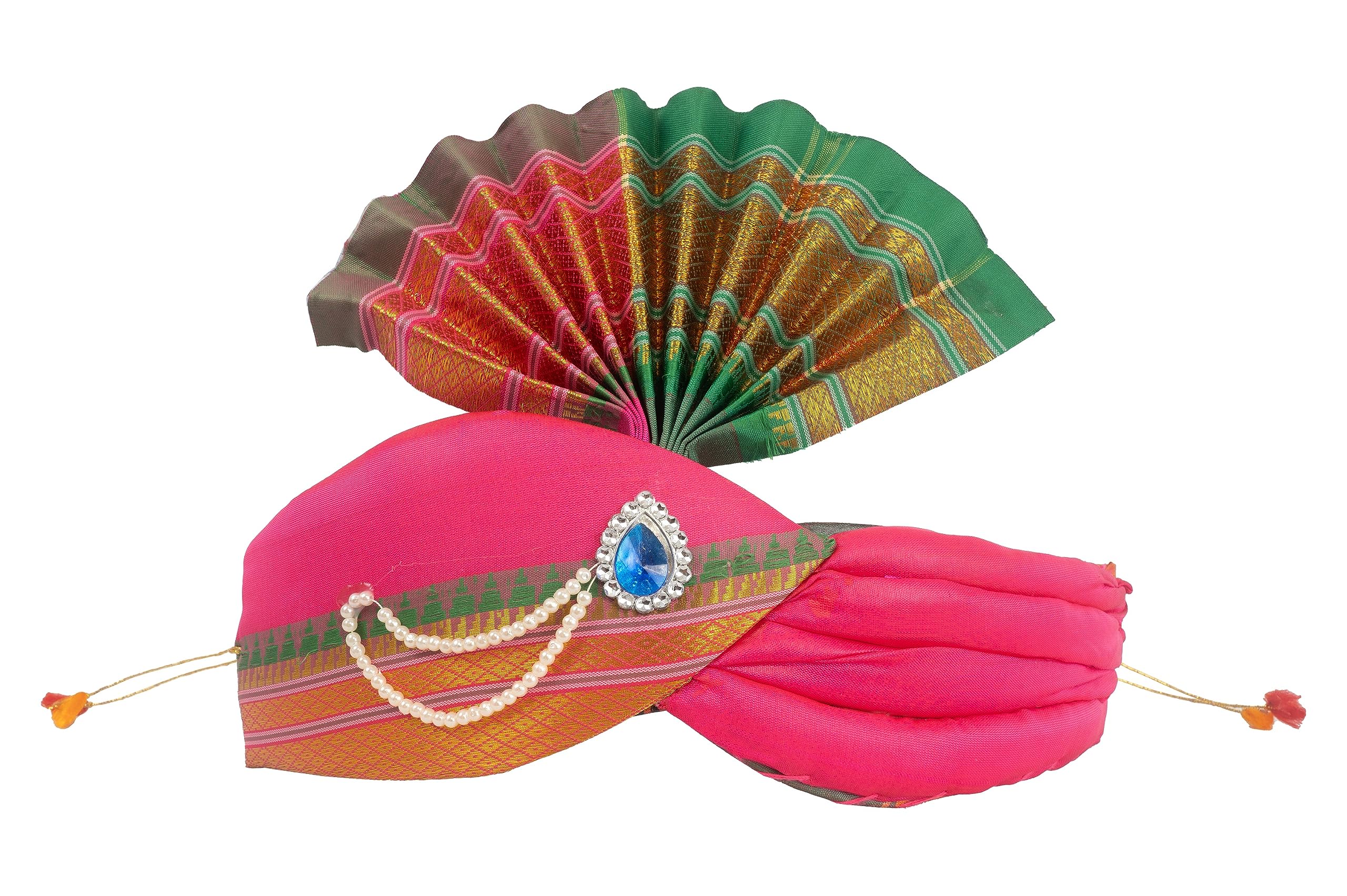 Punyatva Ganpati Feta Mukut (Turban, Silk, Pink) / Ganesh Pheta/Gauri Ganpati Festival Decoration Accessories/Ganpati Jewellery/