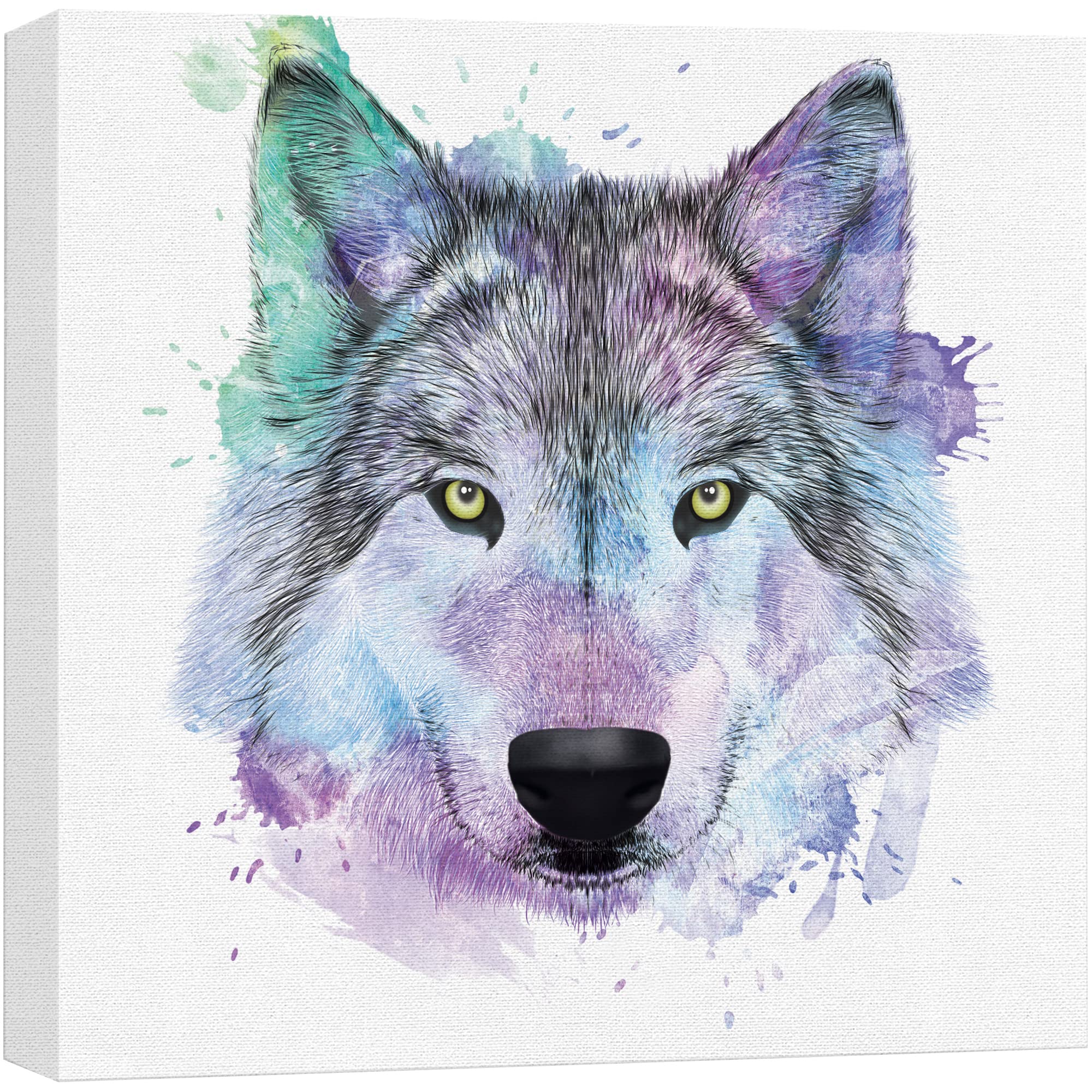 Wall26 - Fun And Colorful Splattered Watercolor Wolf - Canvas Art Home Art - 24X24 Inches