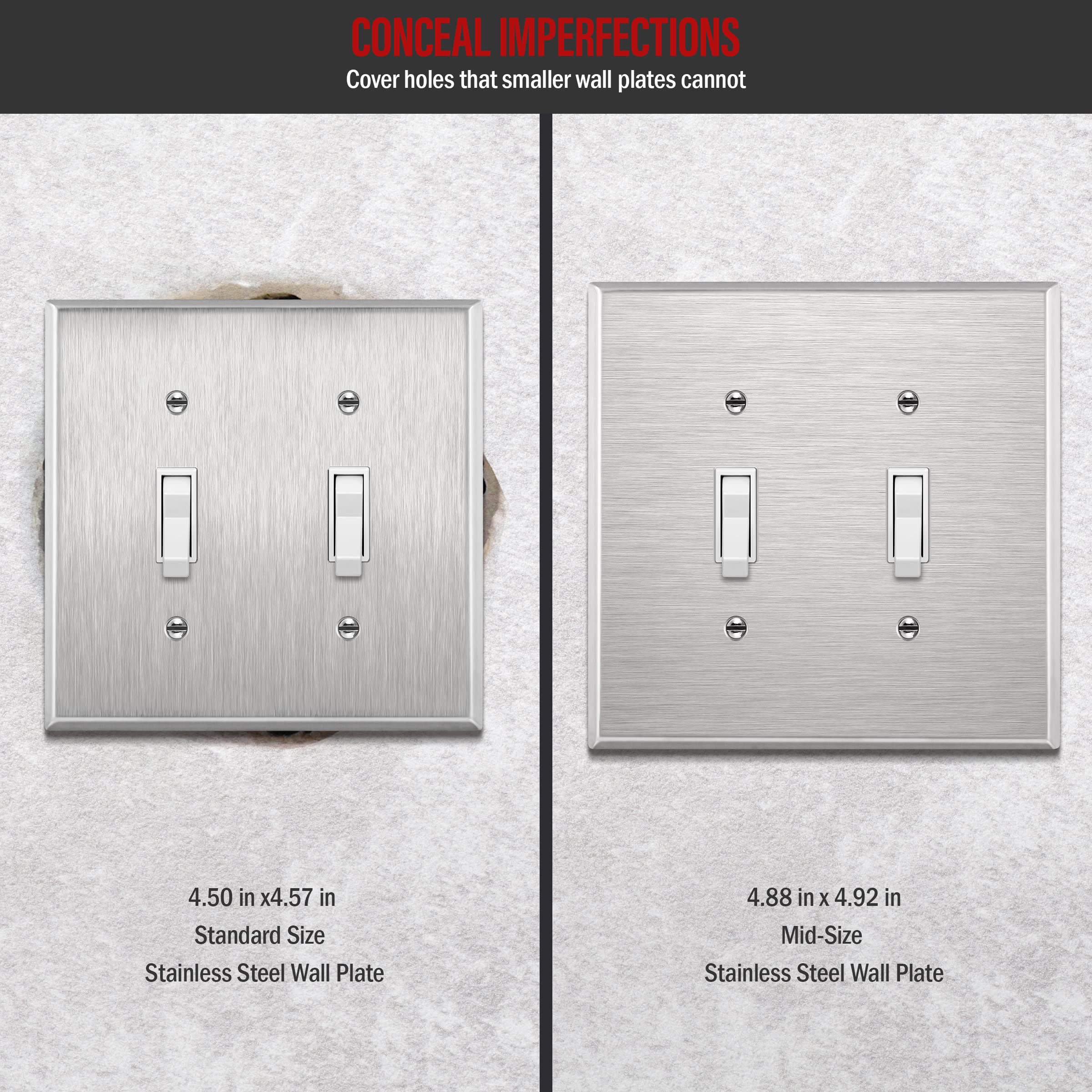 Enerlites Toggle Light Switch Metal Midway Wall Plate, Corrosion Resistant, Mid-Size 2-Gang 488 X 492, Ul Listed, 7712M, 430 Sta