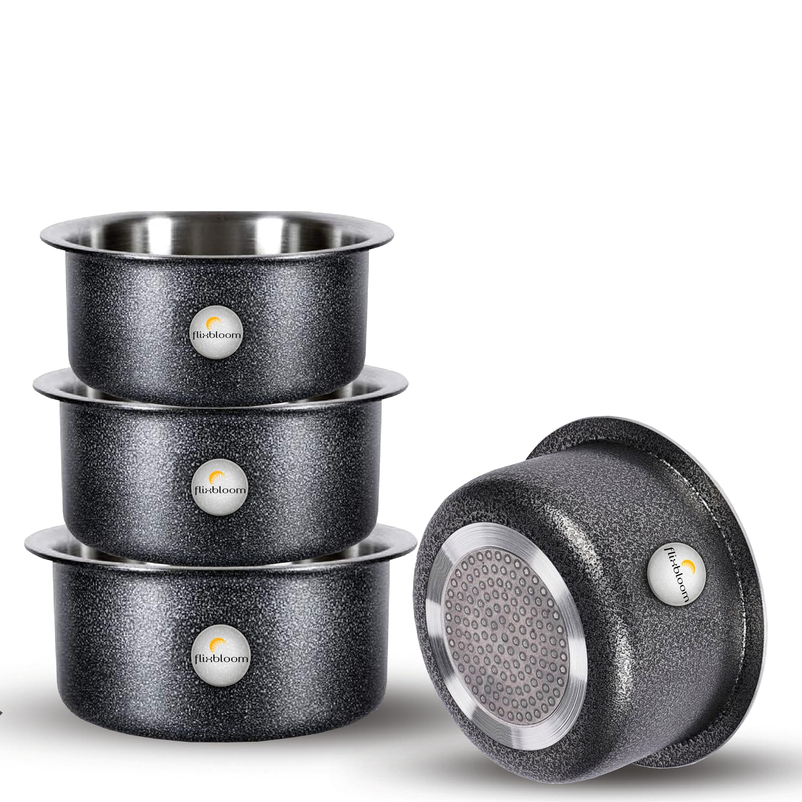 Flixbloom Lunar Black Utensils Induction Base Cookware Sets Induction Bottom Tope/Handi Aluminium Thick Flat Bottom Patila/Bhago