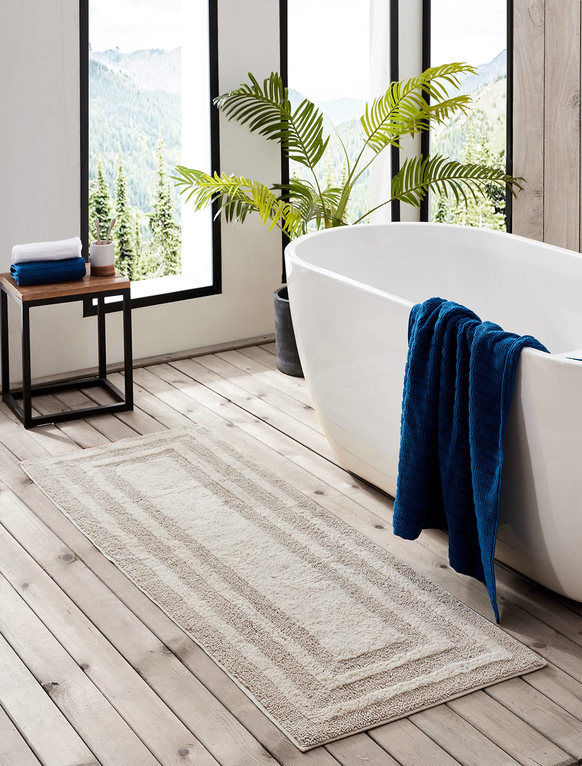 Eddie Bauer - Bathroom Rug Runner, Soft Tufted Cotton Bathroom Decor, Super Absorbent & Quick Dry (Logan Light Grey, 60'' X 22''