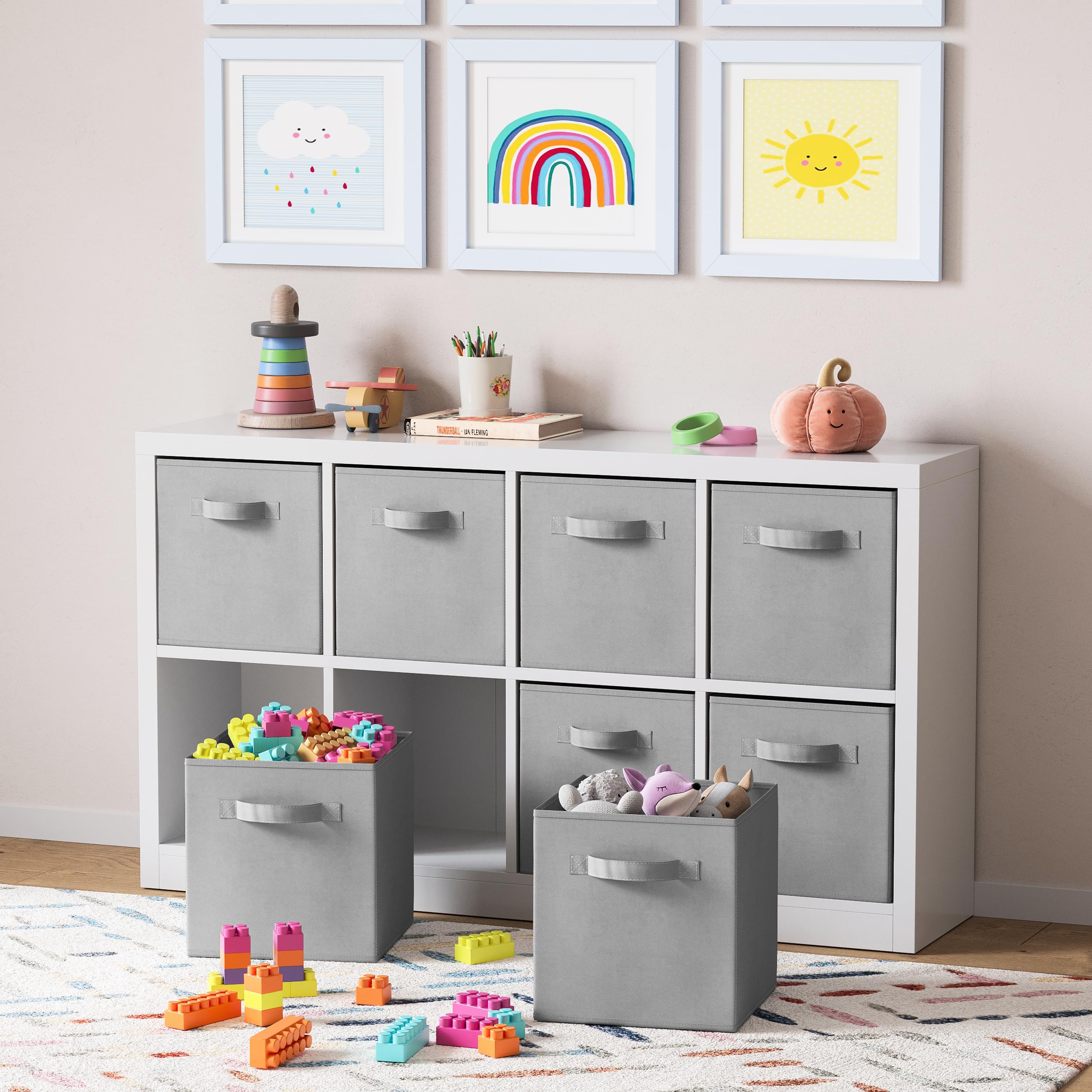 Royexe Cube Storage Baskets for Organizing -11 Inch -Set of 8 Heavy-Duty Storage Cubes for Storage and Organization. Perfect Bins for Cubby Storage Boxes Or Cube Storage Organizer (Light Grey)