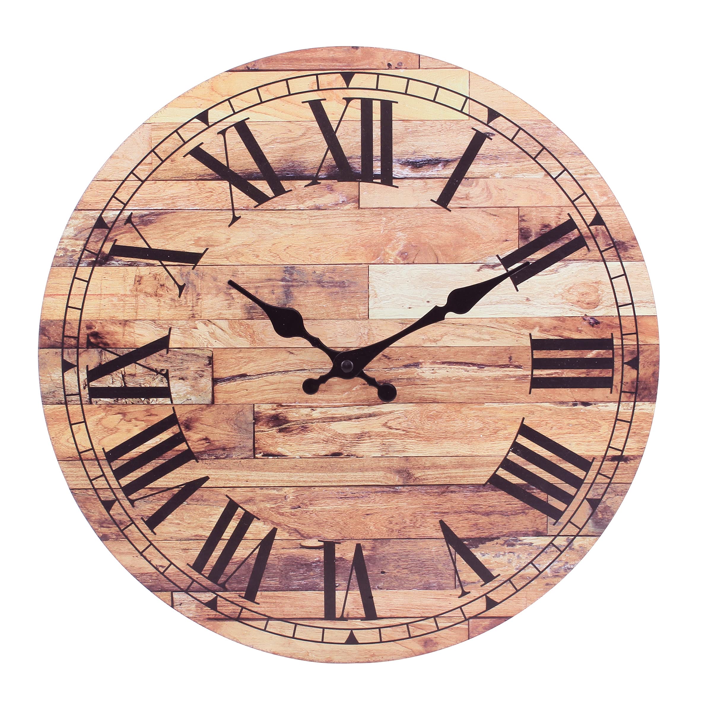 Stonebriar Old Fashioned 14 Inch Round Wood Hanging Wall Clock, Battery Operated, Rustic Wall Decor for the Living Room, Kitchen