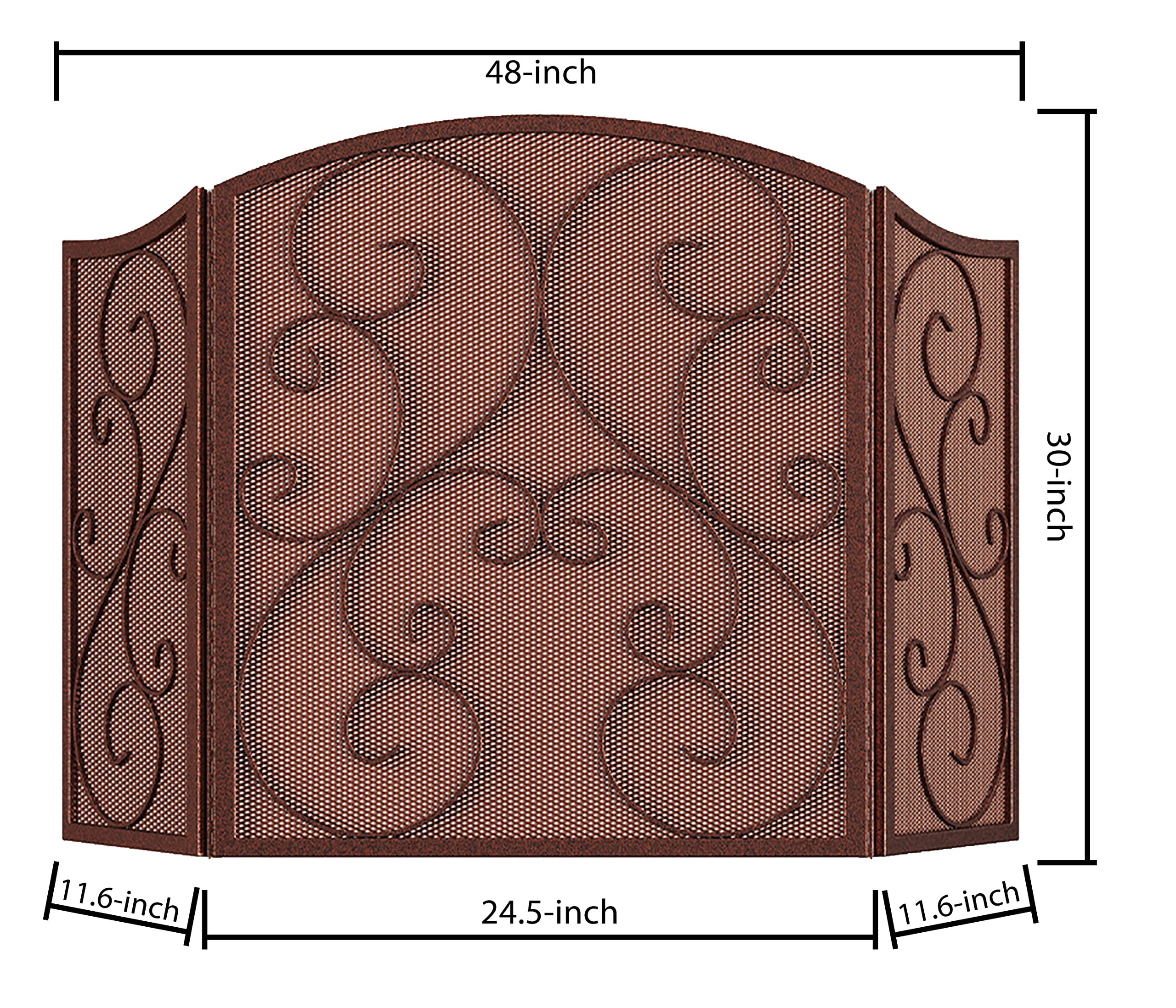Fire Beauty Fireplace Screen 3 Panel Wrought Iron Metal 48 ''(L) x30(H) Spark Guard Cover(Antique Bronze)