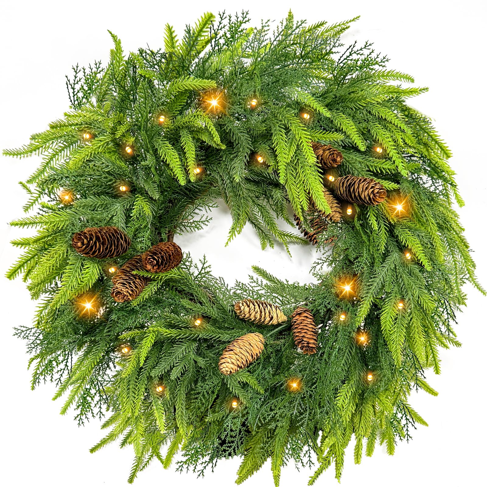 26 Inch Large Foldable Fall Wreath for Front Door with Lights Timer, Autumn Maple Leaf Pumpkin Wreaths & 88 Silk Maple Leaves 22