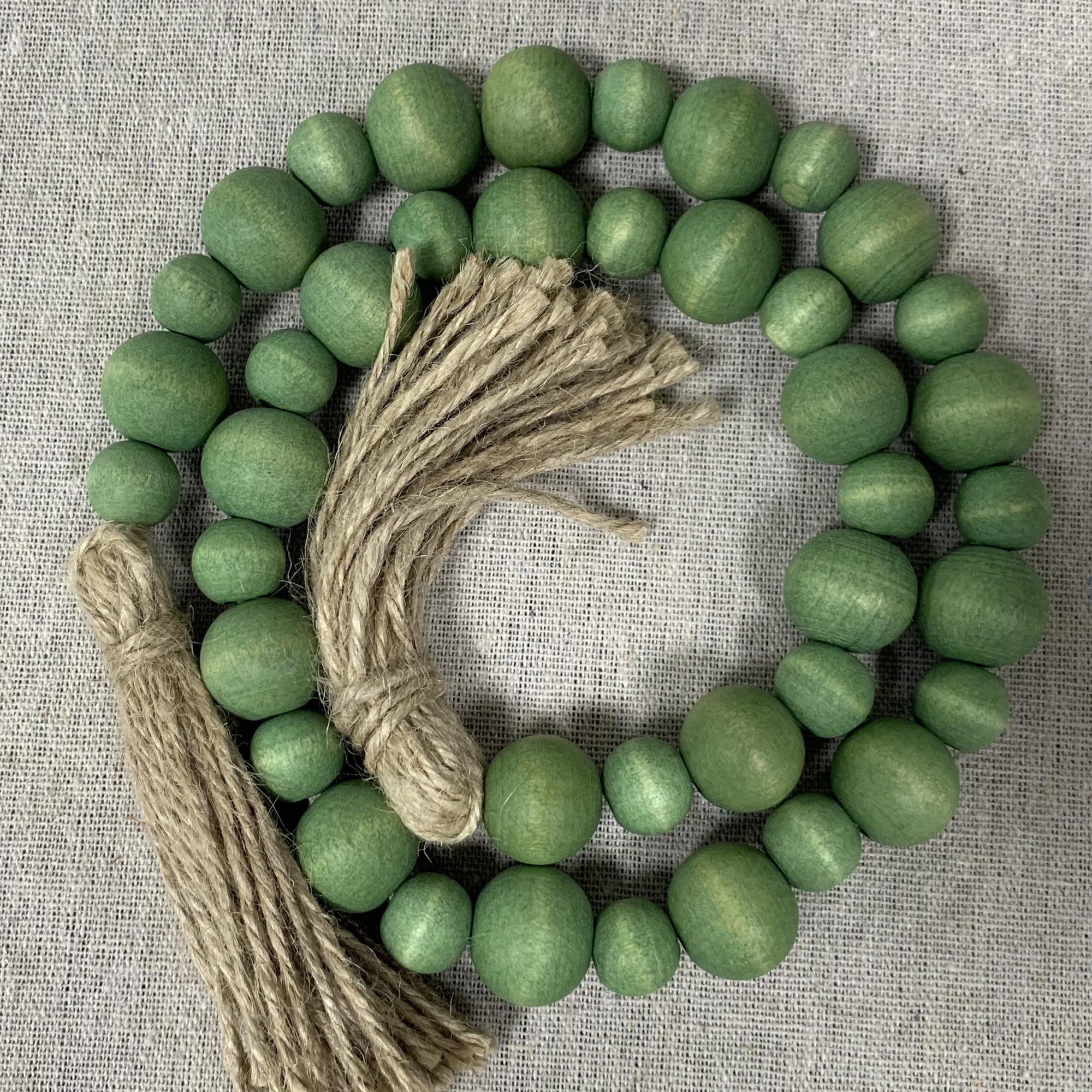 Handcrafted Farmhouse Wooden Decorative Beads Garland, Table Tray Boho Wood Beads with Tassel, Small Rustic Antique Decor for Ho