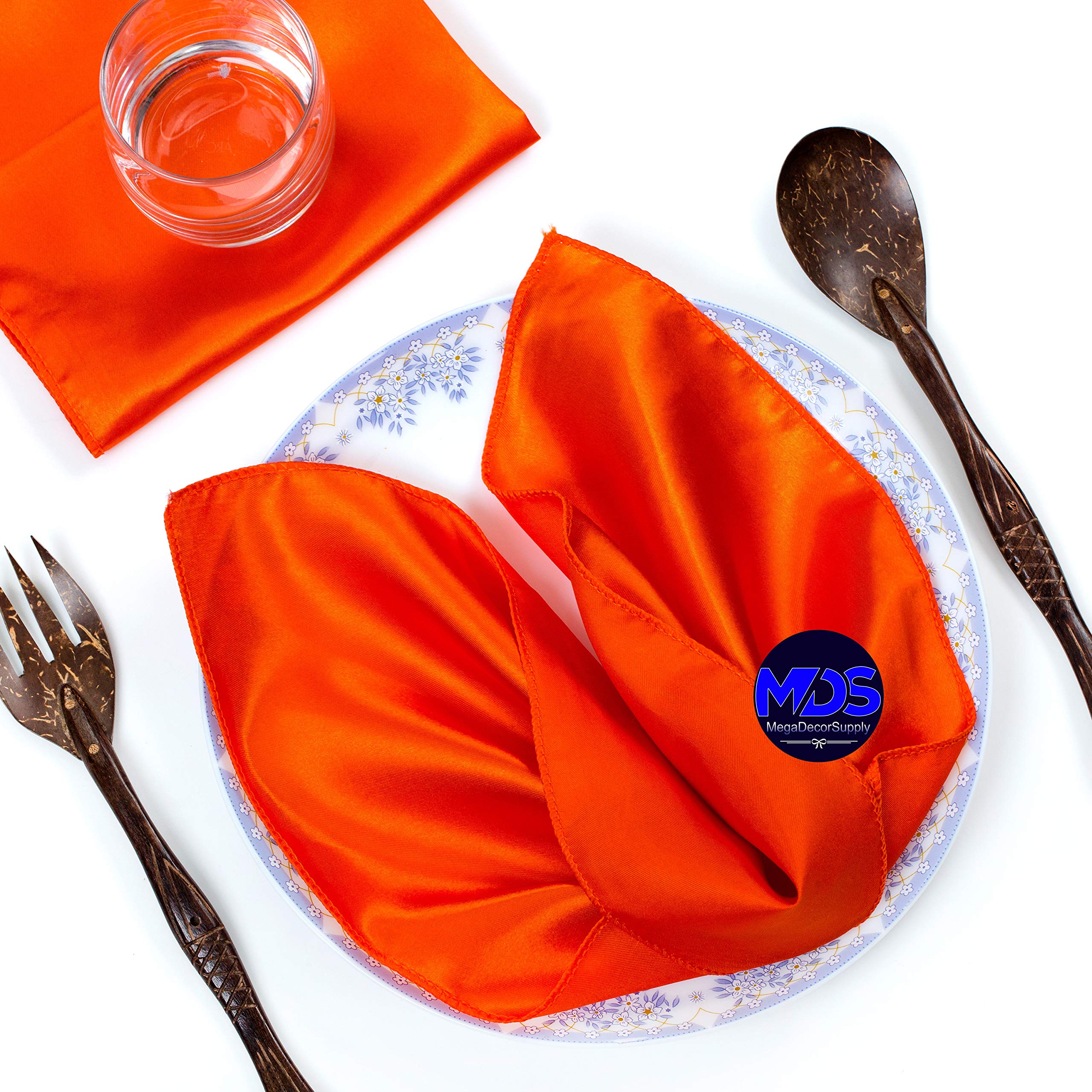 Mds Pack Of 50 Wedding Satin 12''X 12'' Square Dinner Napkin Or Handkerchief For Wedding Banquet Decoration - Orange