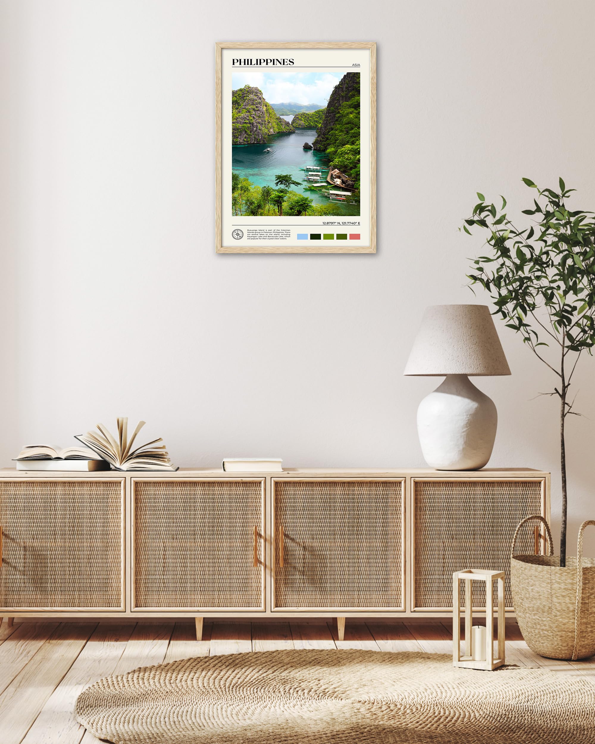 Hesendot Natural Oak Wood Framed Philippines Natural Scenery Wall Art,12X16In Busuanga Island Landscape Canvas Print,Urban Landm