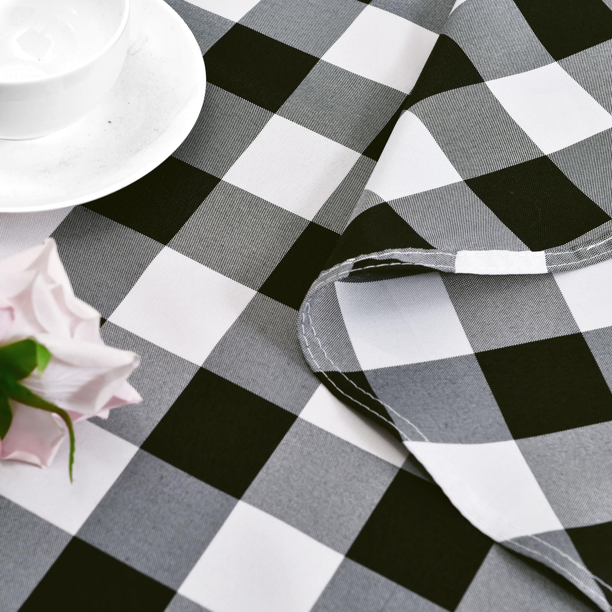 Hiasan Checkered Round Tablecloth 60 Inch - Waterproof Stain And Wrinkle Resistant Washable Fabric Table Cloth For Dining Room P
