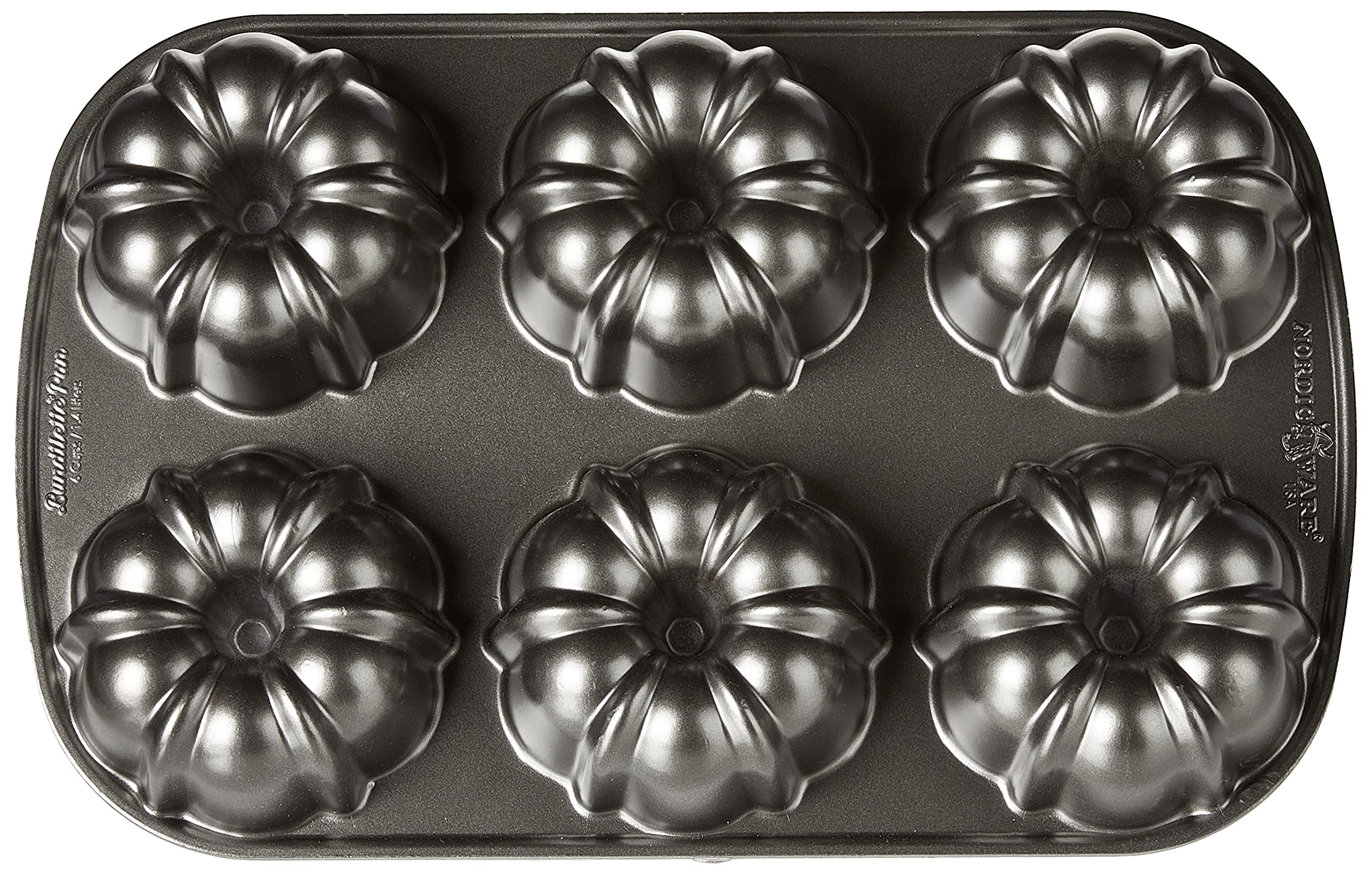 Nordic Ware Classic Bundtlette Pan - Graphite, Six 1-Cup Servings, Model 50624