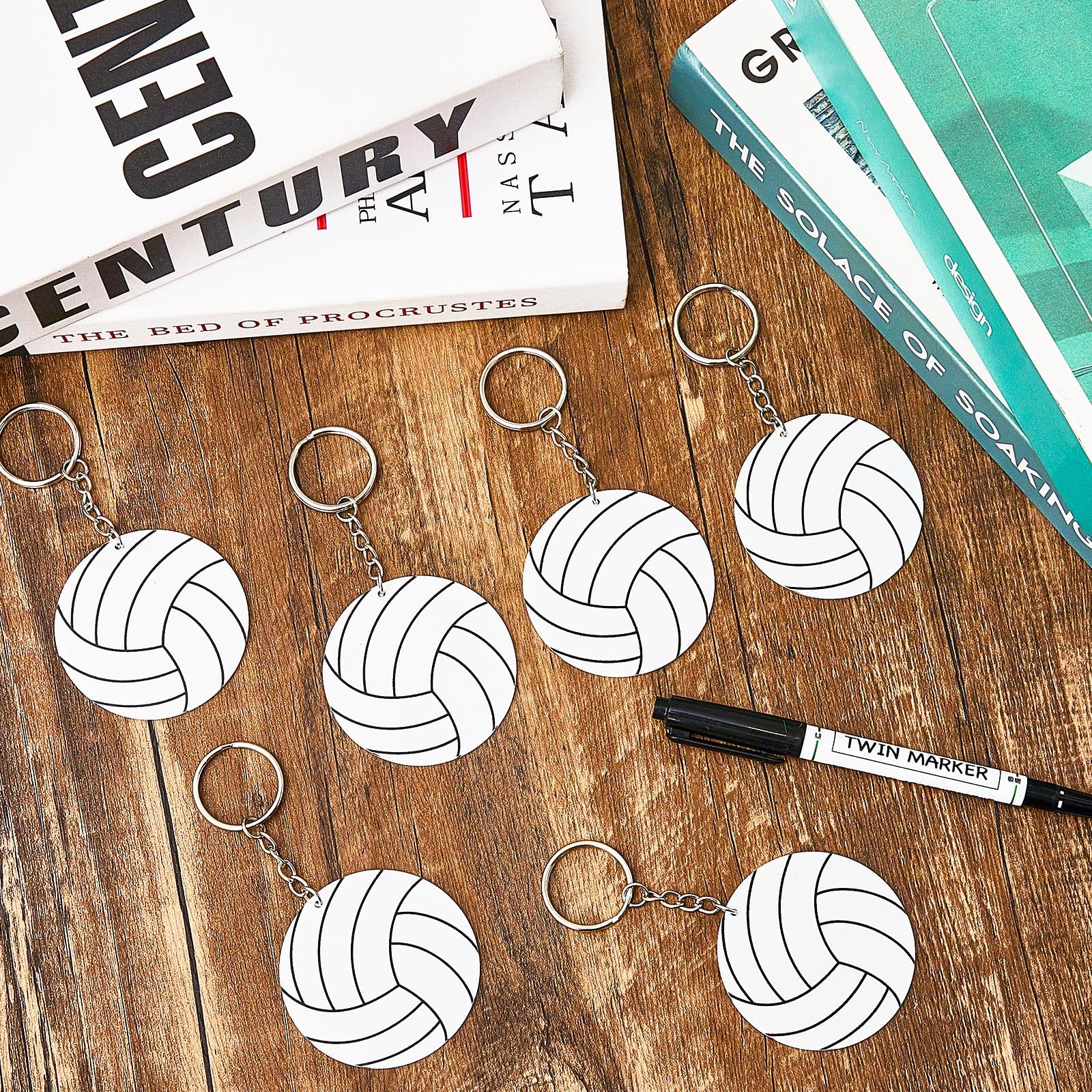 Taiyin Acrylic Volleyball Keychains Bulk Volleyball Party Favors For Diy Christmas Backpacks Gift Team(White,36 Pcs)