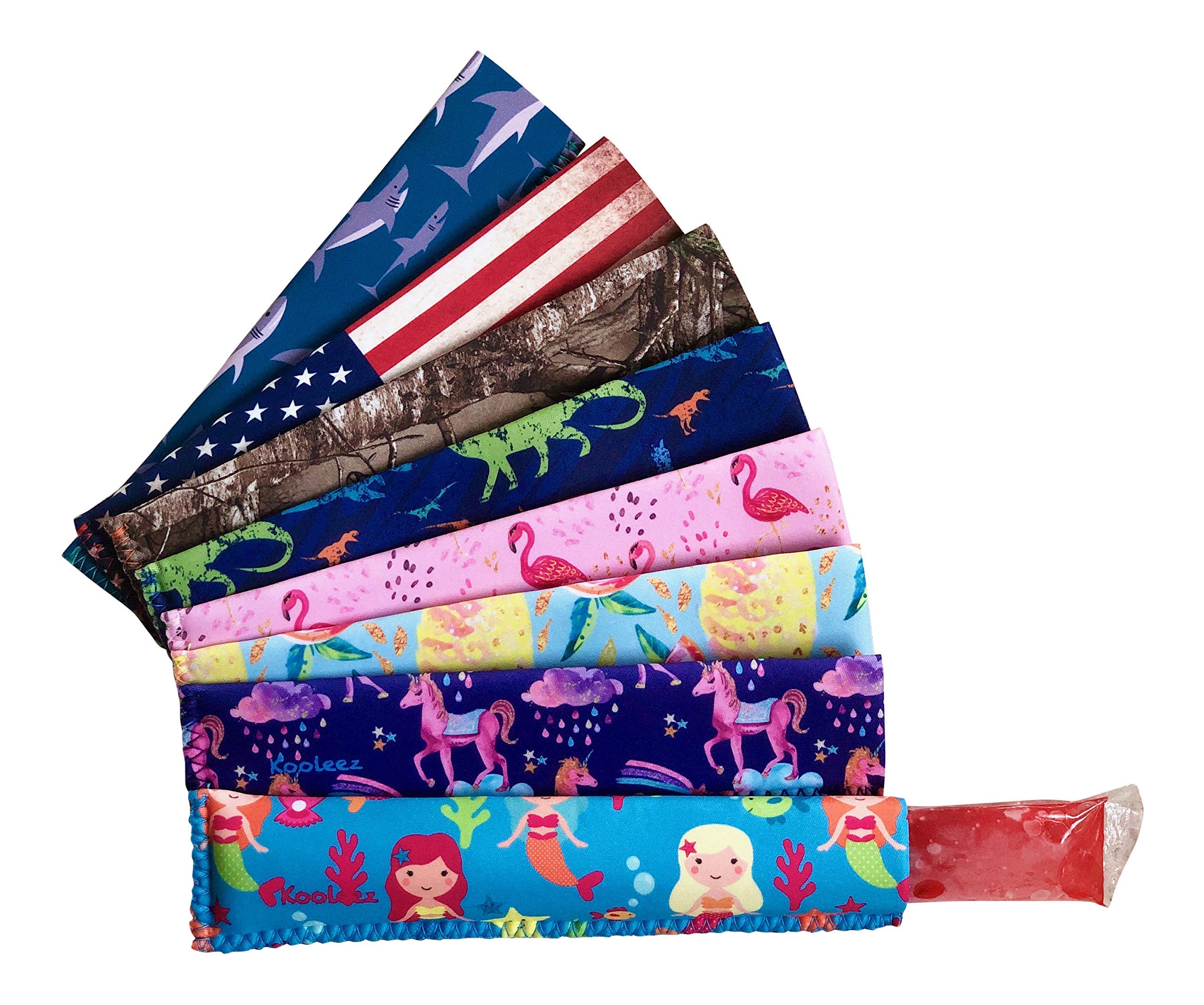 Kooleez - #1 The Original Neoprene Full Length Freezer Pop Sleeve, Ice Pop Sleeve 8-Pack - Fun Kid Styles Popsicle Party Pack