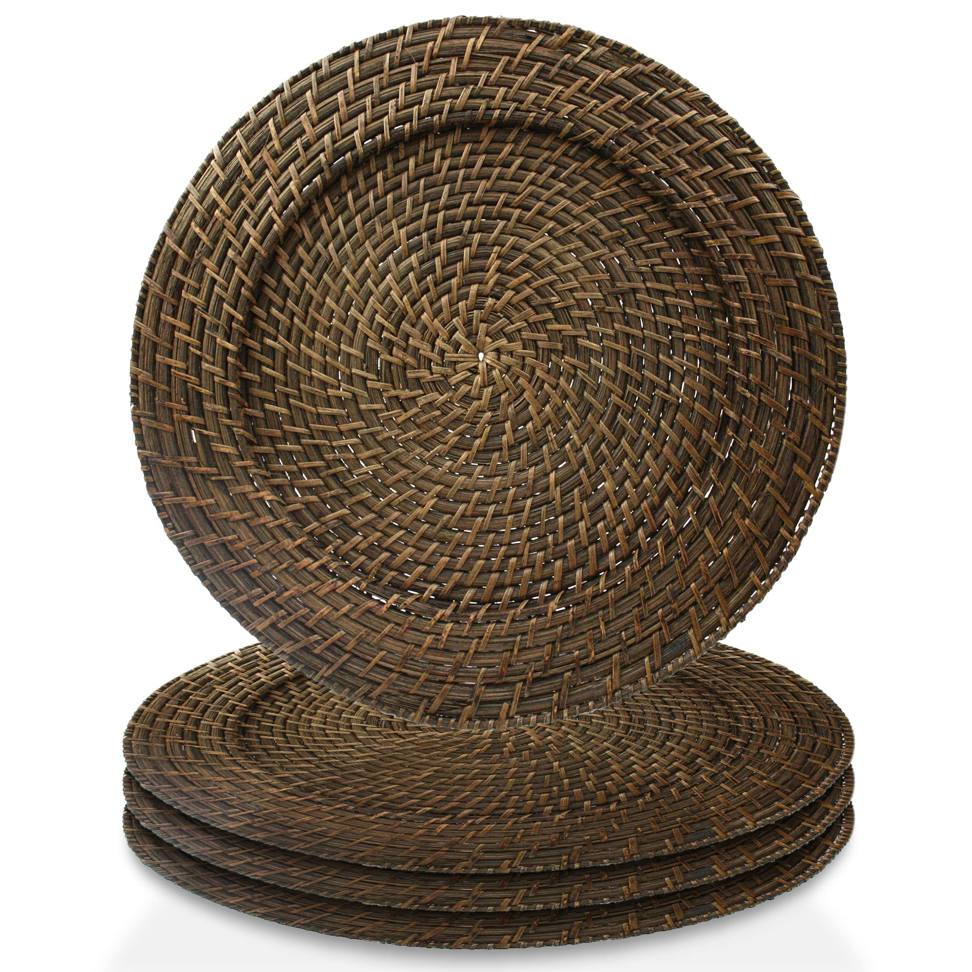 Jay Import Round Rattan Chargers Set Of 4 Decorative Service Plates For Home, Professional Fine Dining Perfect For Events & Dinn