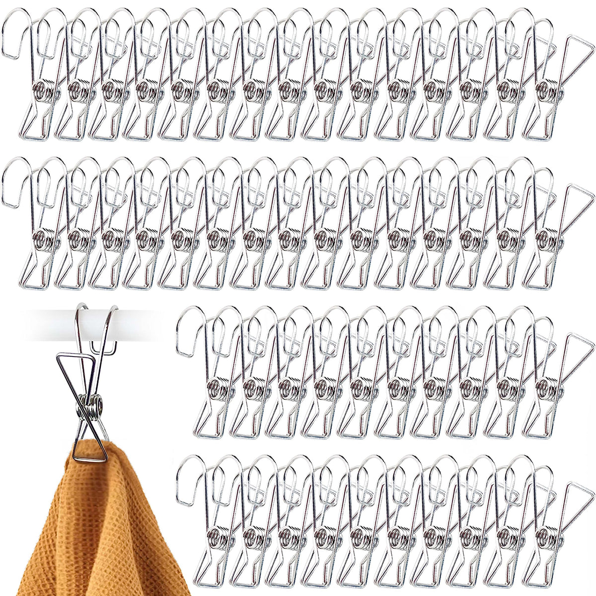 50Pcs 304 Stainless Steel Hook Clip, Hanging Clip With Hook, Clothes Pins Hanging Universal Clips For Photo Display Decoration,