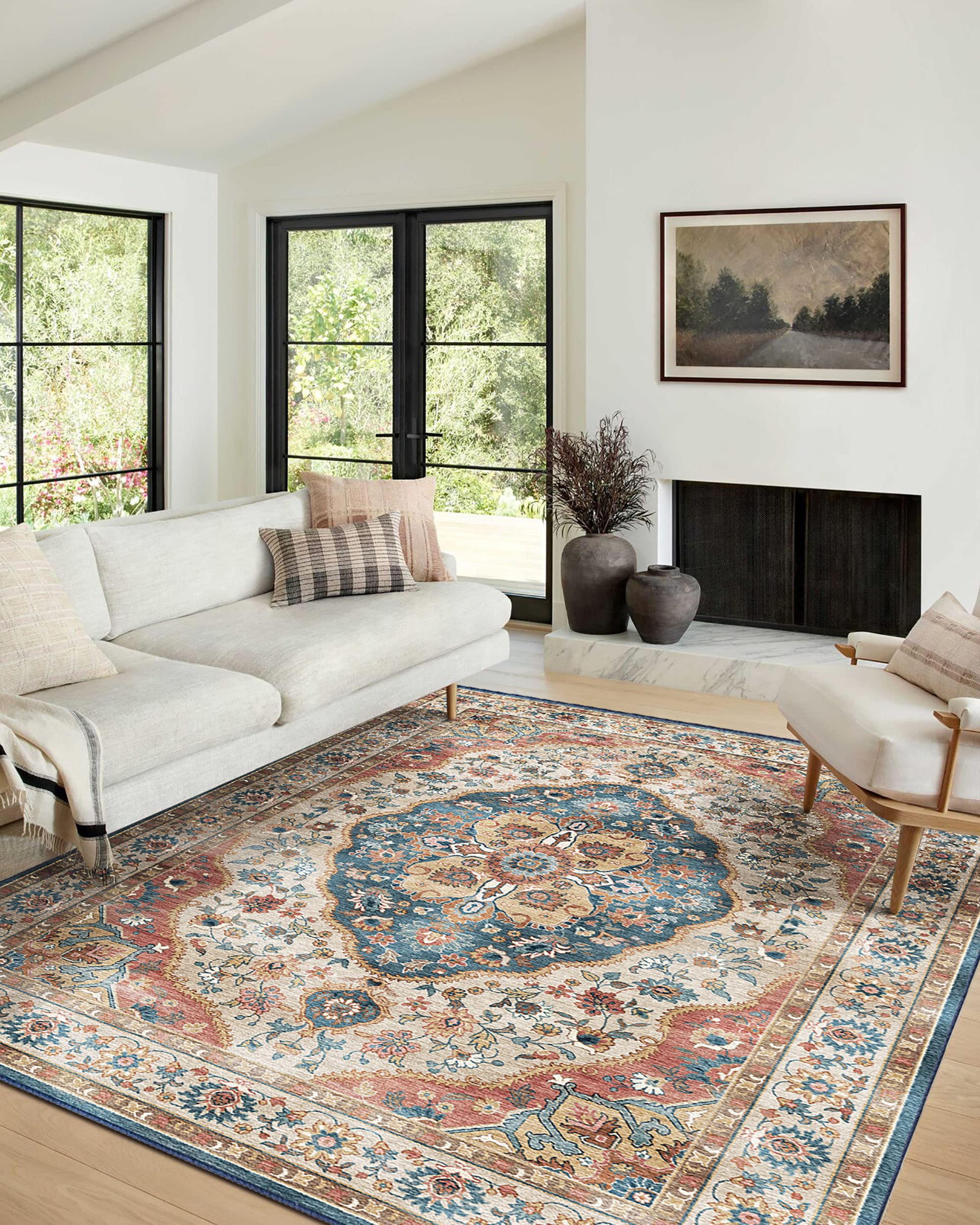 Vivorug Washable Rug, Ultra Soft Area Rug 6x9, Non Slip Vintage Rug Foldable, Stain Resistant Rugs for Living Room, Tribal Medal