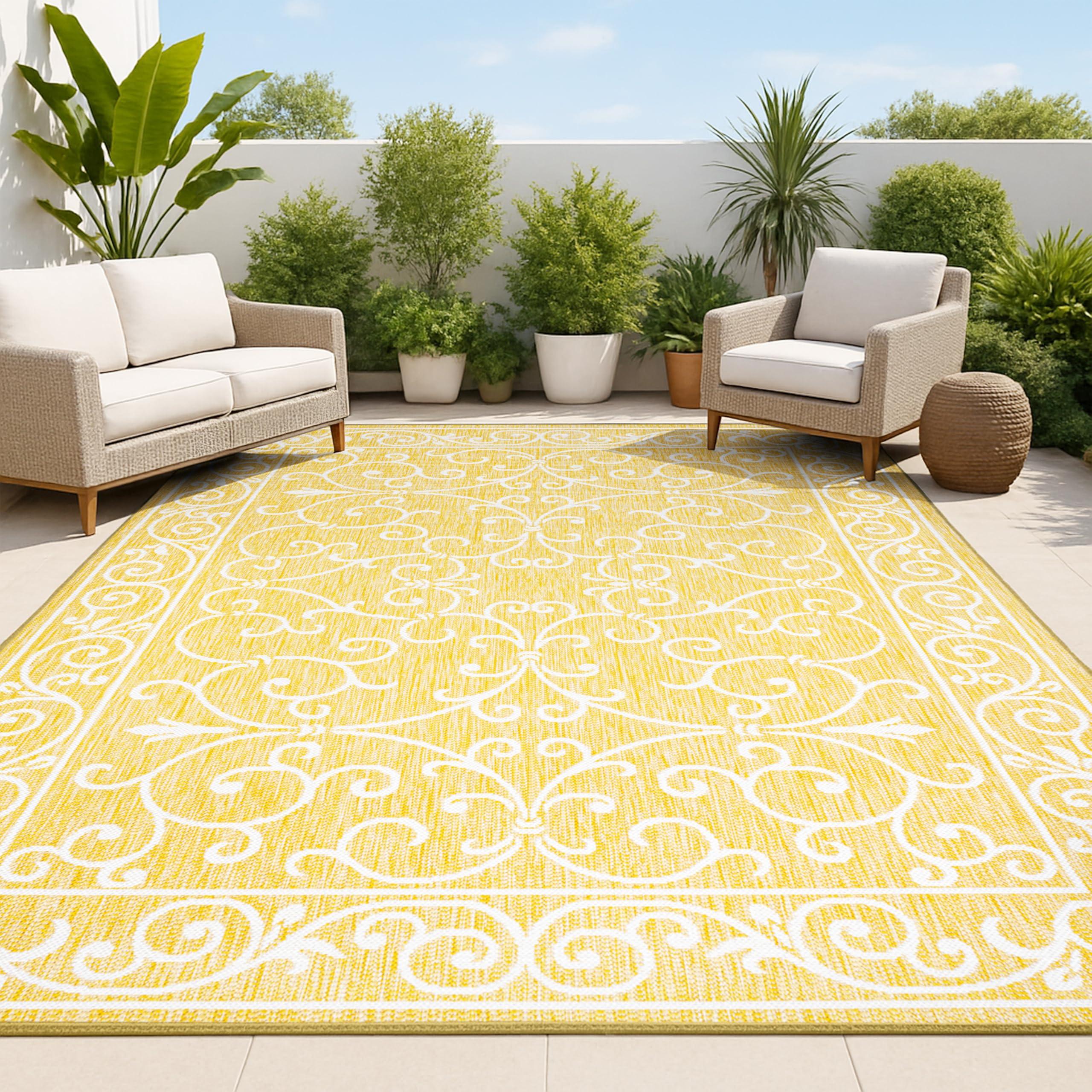Jonathan Y Smb106L-8 Charleston Vintage Filigree Textured Weave Indoor Outdoor Area-Rug, Classic Traditional Easy-Cleaning,Bedro