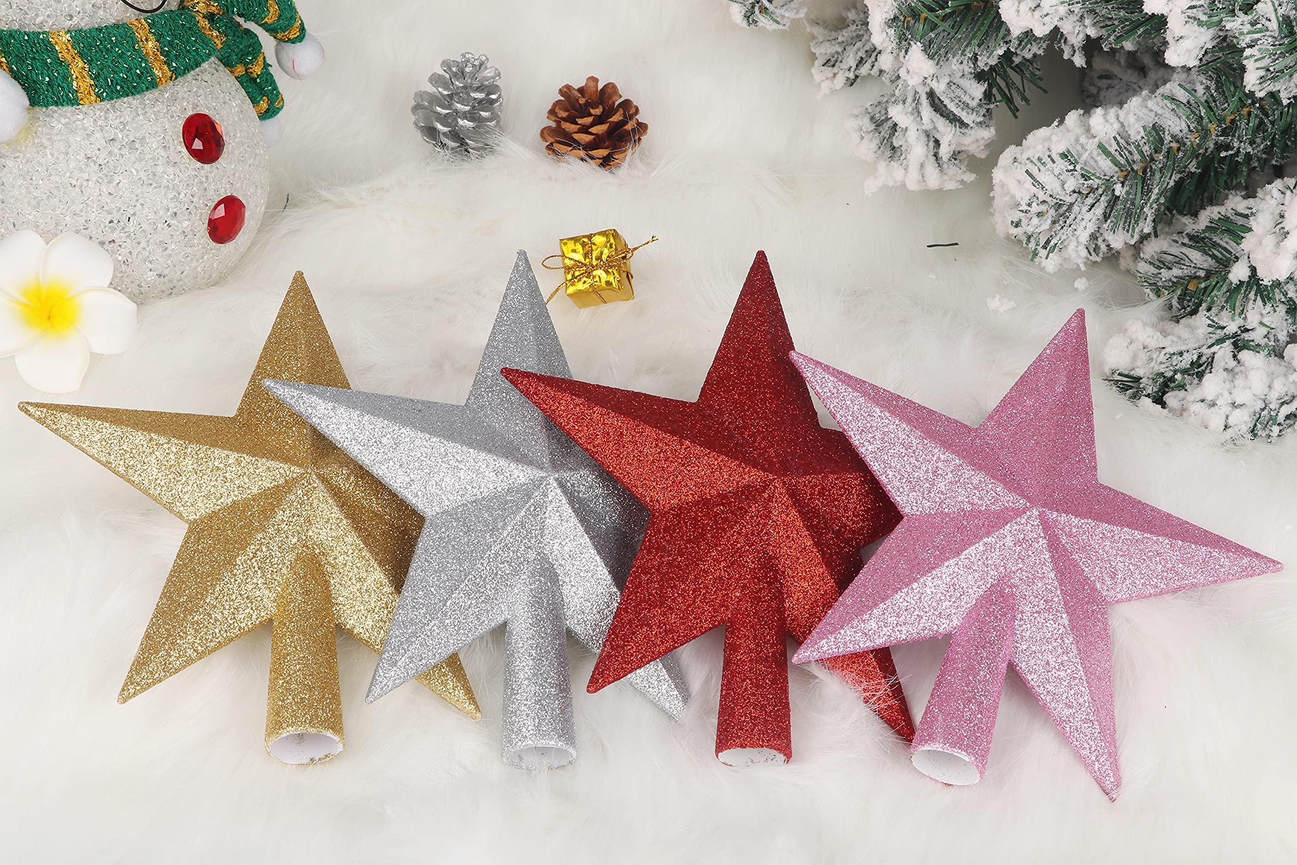 YYCRAFT Glitter Star Tree Topper 8 Inch Christmas Decoration-8,Pink