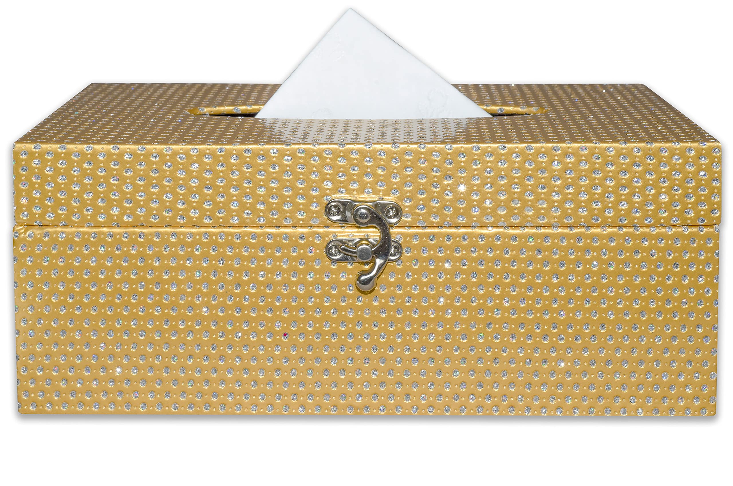 Mode Home Gold Tissue Box Cover Rectangular, Decorative Tissue Box Holder With Lock For Bedroom, Living Room, Bathroom, Dryer Sh
