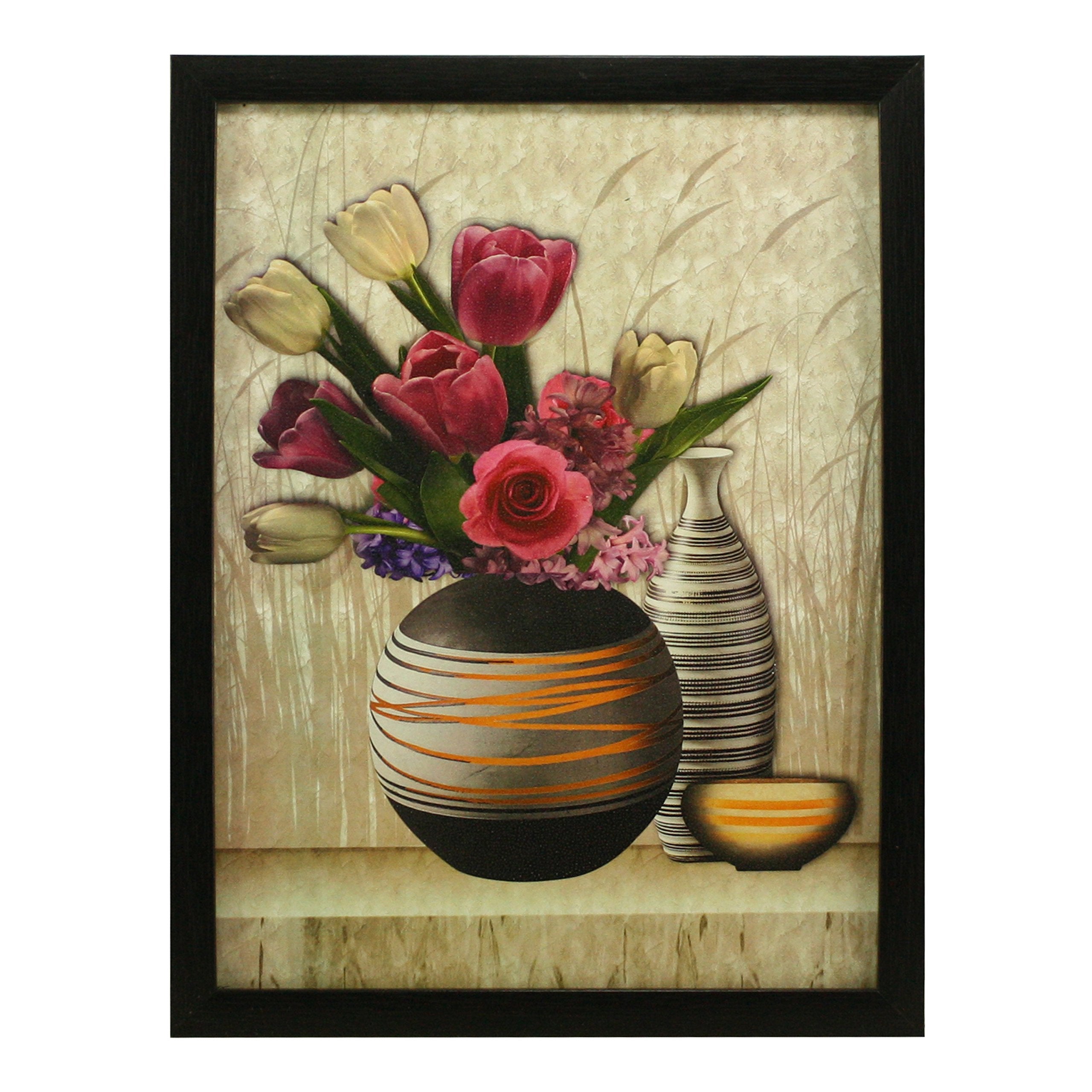 Indianara Floral Rectangular Synthetic Wood Art Painting (35 Cm X 28 Cm X 3 Cm, Set Of 3, Indr1056)