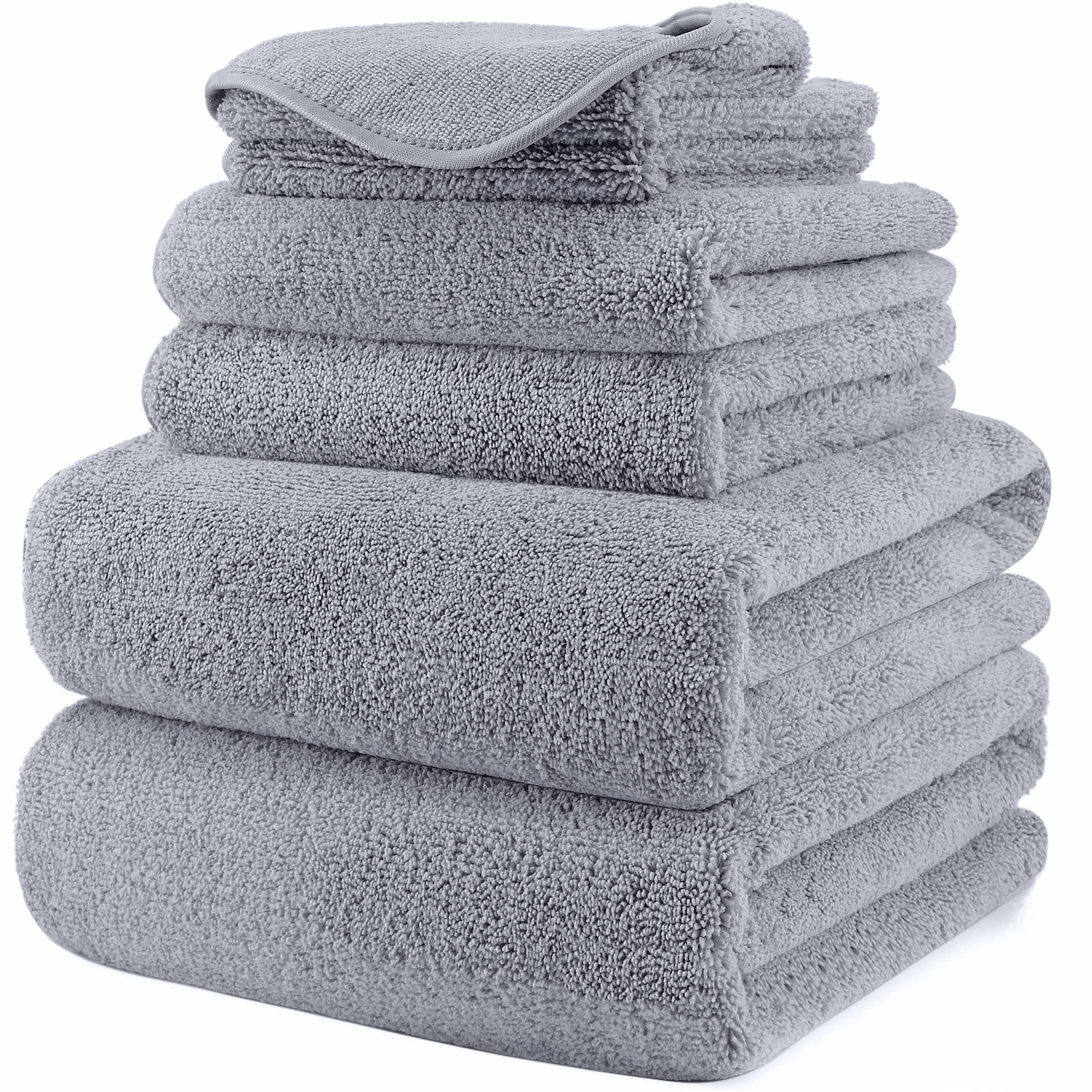 Polyte Oversize, 60 X 30 In, Quick Dry Lint Free Microfiber Bath Towel Set, 6 Piece (Gray)