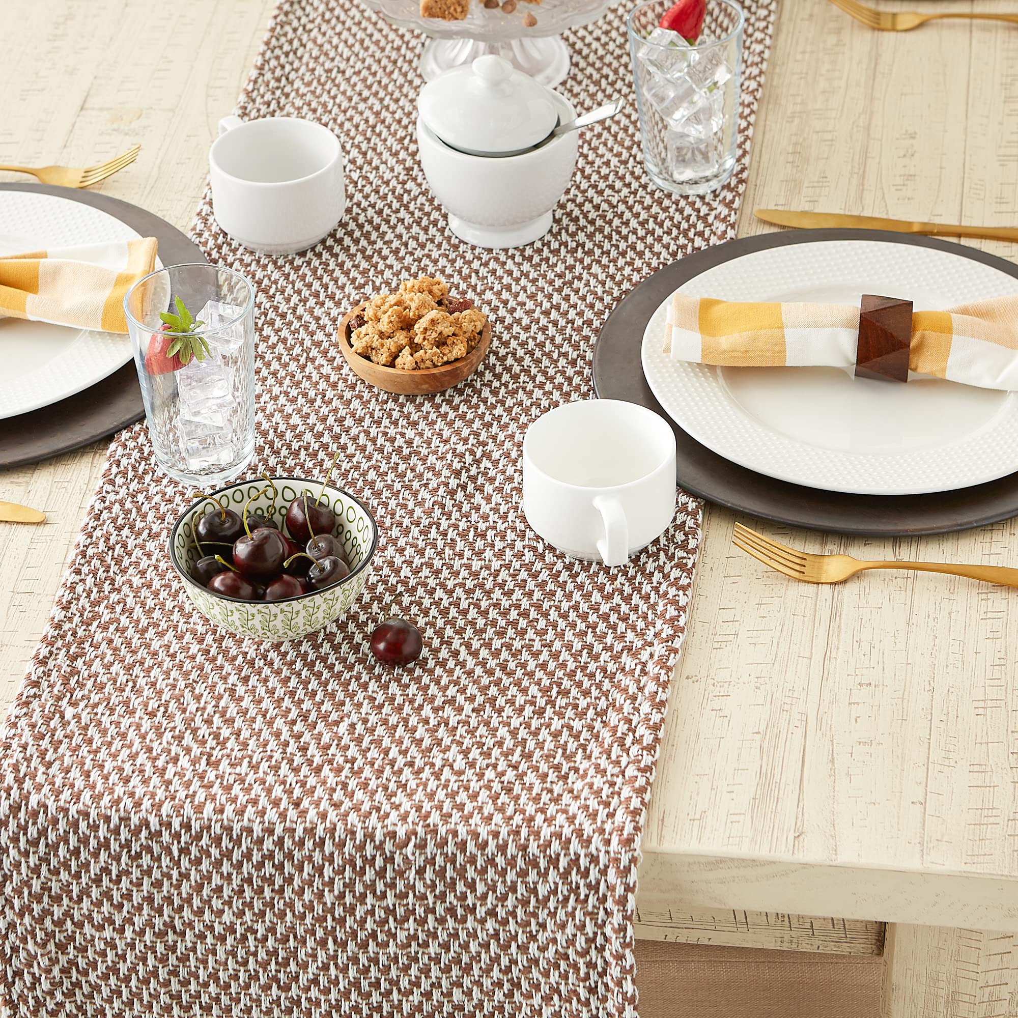 Dii Woven Basics Collection 100% Cotton Knit Table Runner, 15X72, Bark Brown
