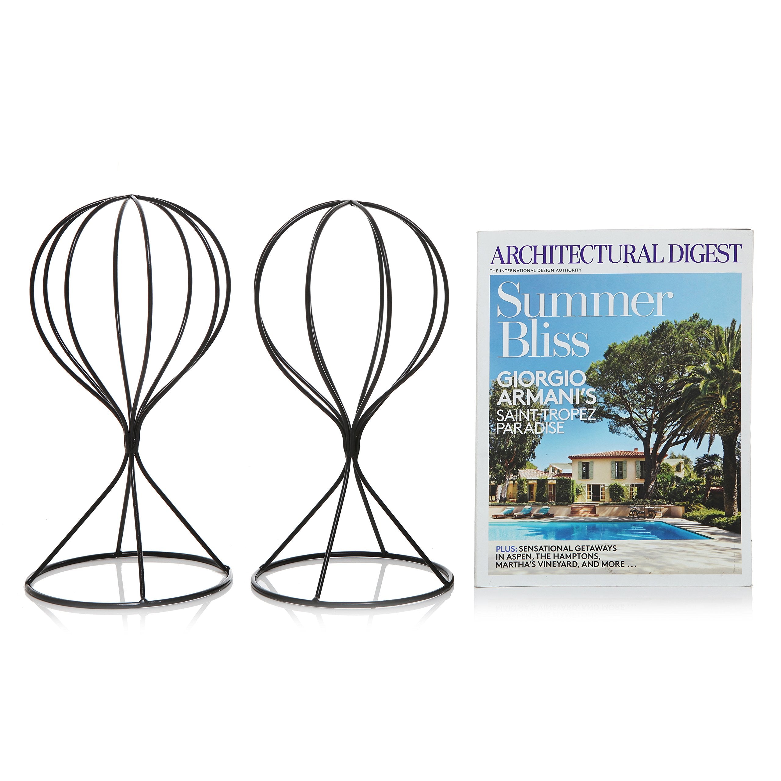 Mygift Black Metal Wire Hat Holder Stand, Wig Display Rack, Fedora Or Baseball Cap Storage Form, Set Of 2