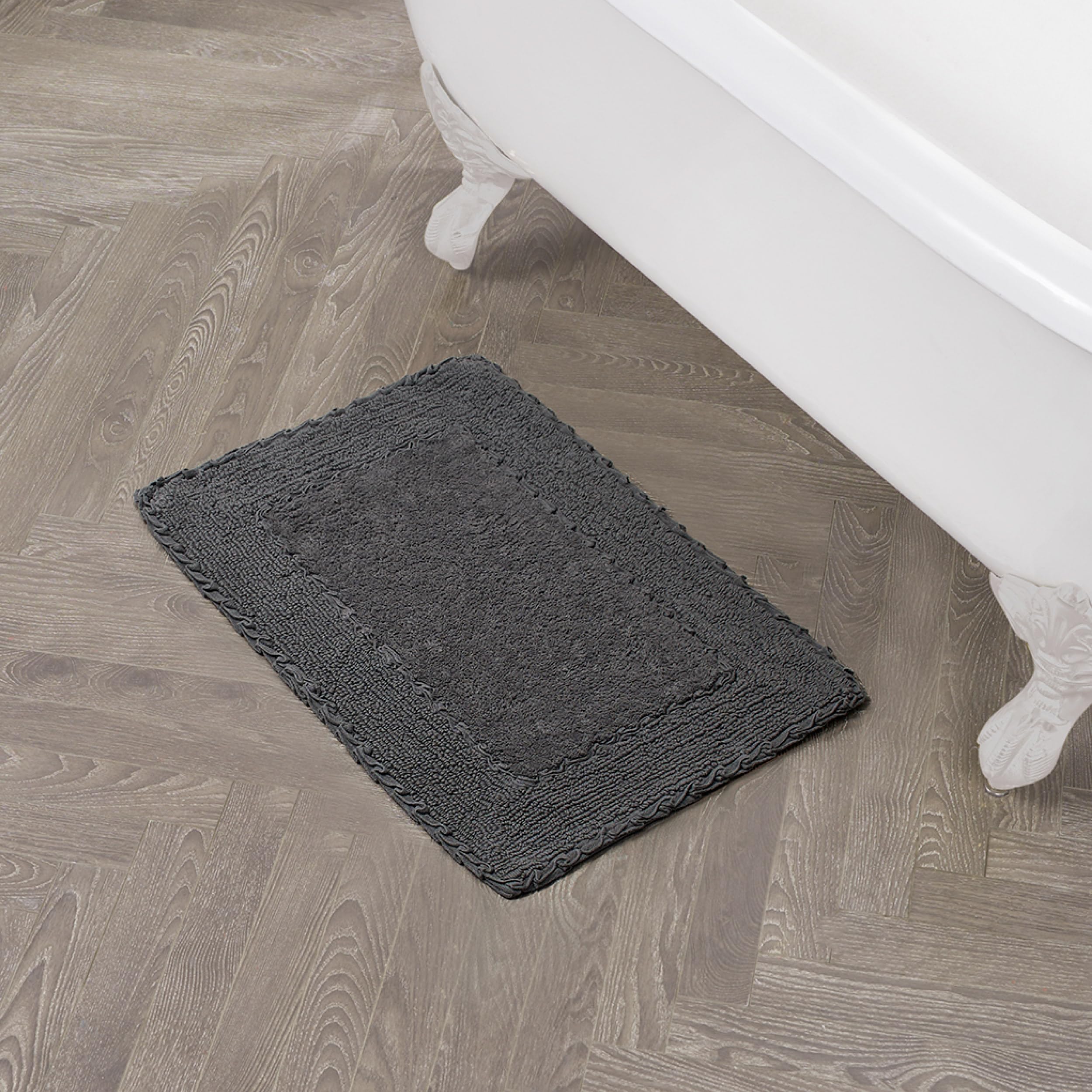 Laura Ashley Ruffle Cotton 17'' X 24'' Bath Rug, Dark Gray