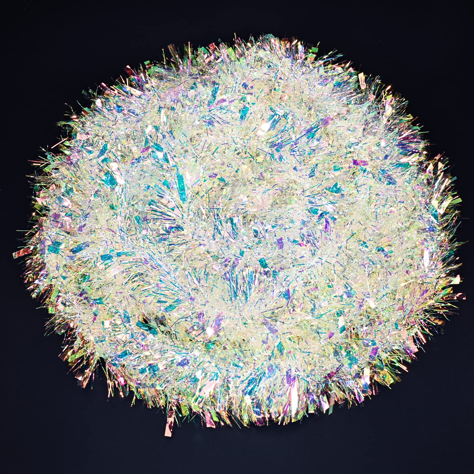 20ft/6m Christmas Tinsel Garland Iridescent Metallic Hanging Garland for Christmas Tree Fireplace Mantle Home Decoration