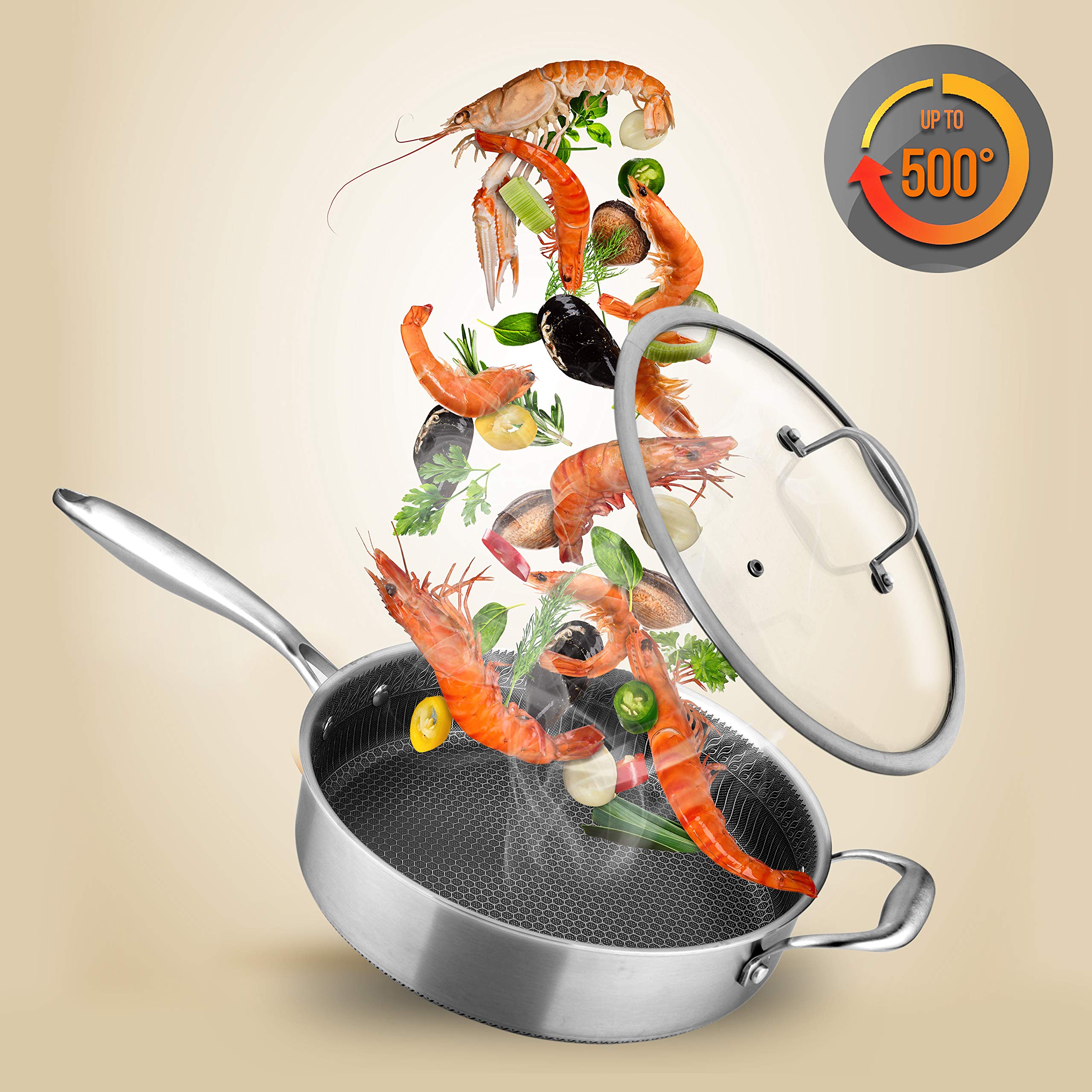 Nutrichef 3.4Qt Stainless Steel Jumbo Cooker - Triply Kitchenware Jumbo Cooker With Glass Lid - Dakin Etching Non-Stick Coating,