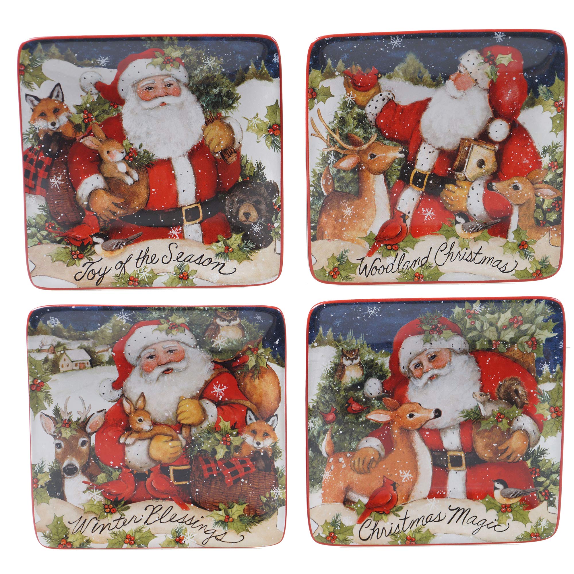 Certified International Magic of Christmas Santa 6 Canape/Luncheon Plates, Multicolored, Small, Set of 4