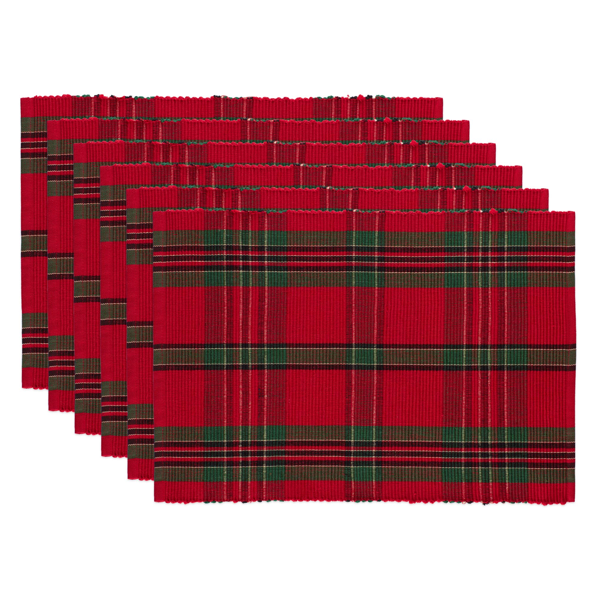Dii Farmhouse Christmas Plaid Dining Table & Kitchen D  Cor, Holiday Placemat Set, 13X19, Red & Green, 6 Count