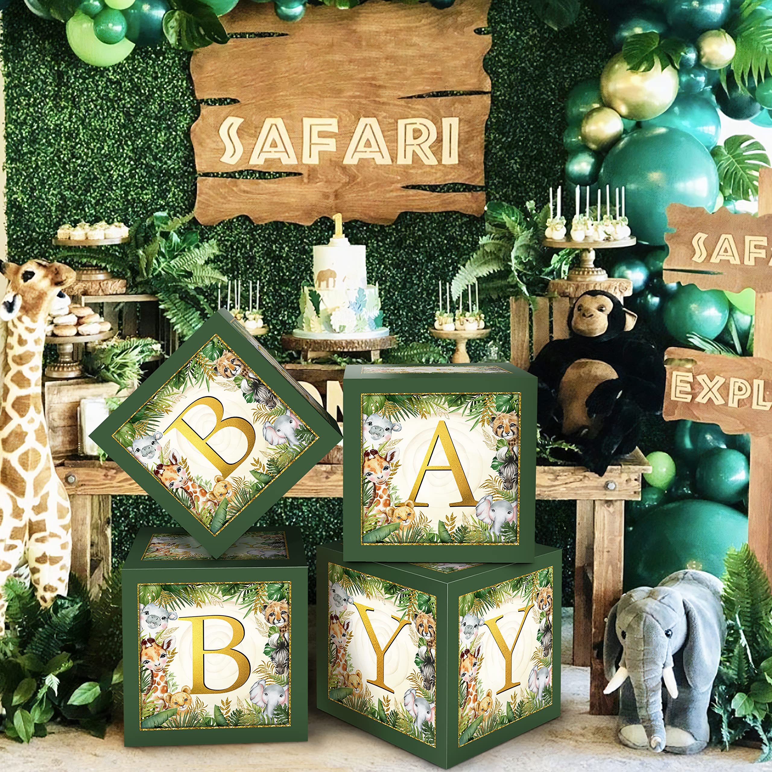 Jungle Safari Baby Boxes With Letters For Baby Shower Decorations Boy Girl Jungle Animal Theme Decor Balloon Blocks For Jungle S