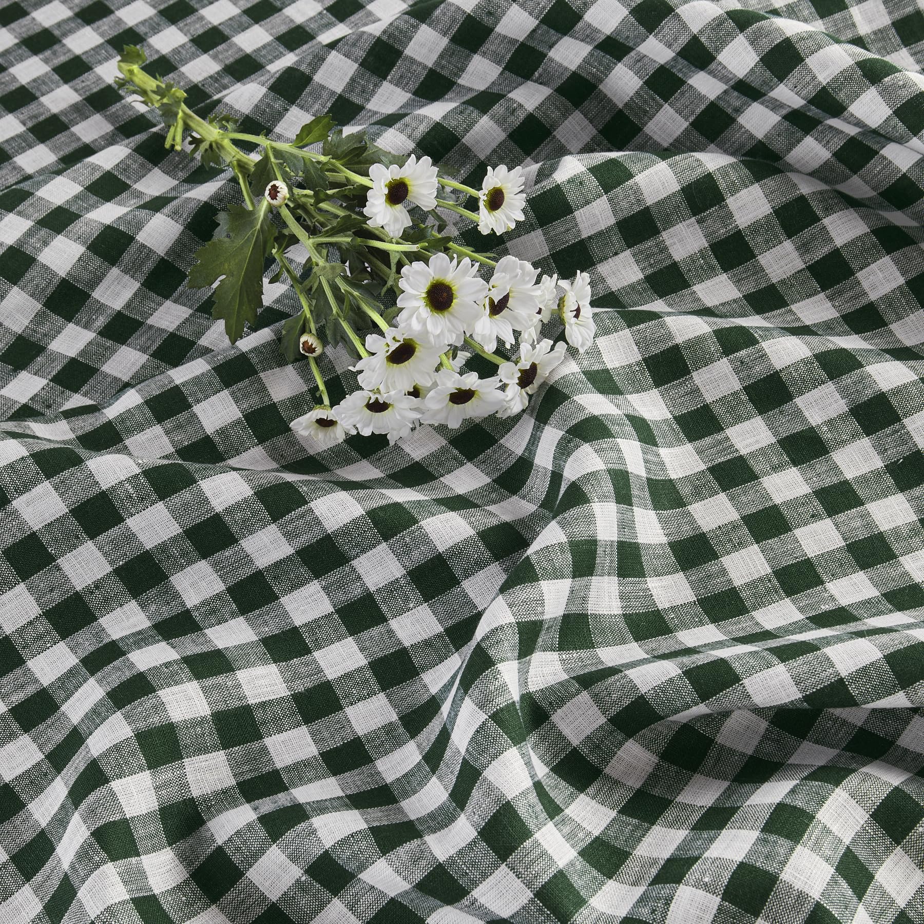 Solino Home Check Linen Table Runner 90 Inches Long - 100% Pure Linen Green Plaid Table Runner 14 X 90 Inch Ideal For Wedding, S