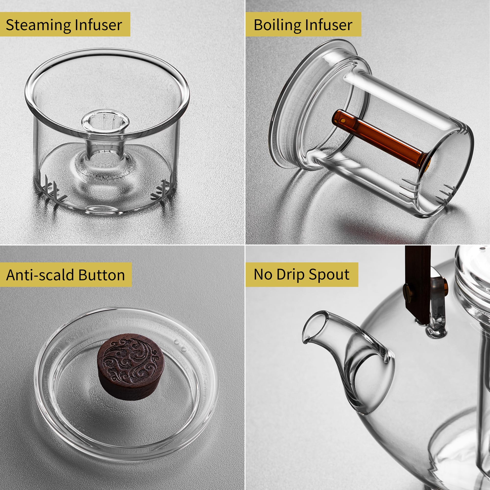 Glass Teapot With 2 Infusers For Stovetop Safe, Thickened Heat-Resistant Borosilicate Glass, 46 Fl Oz, Glass Tea Kettle For Bloo