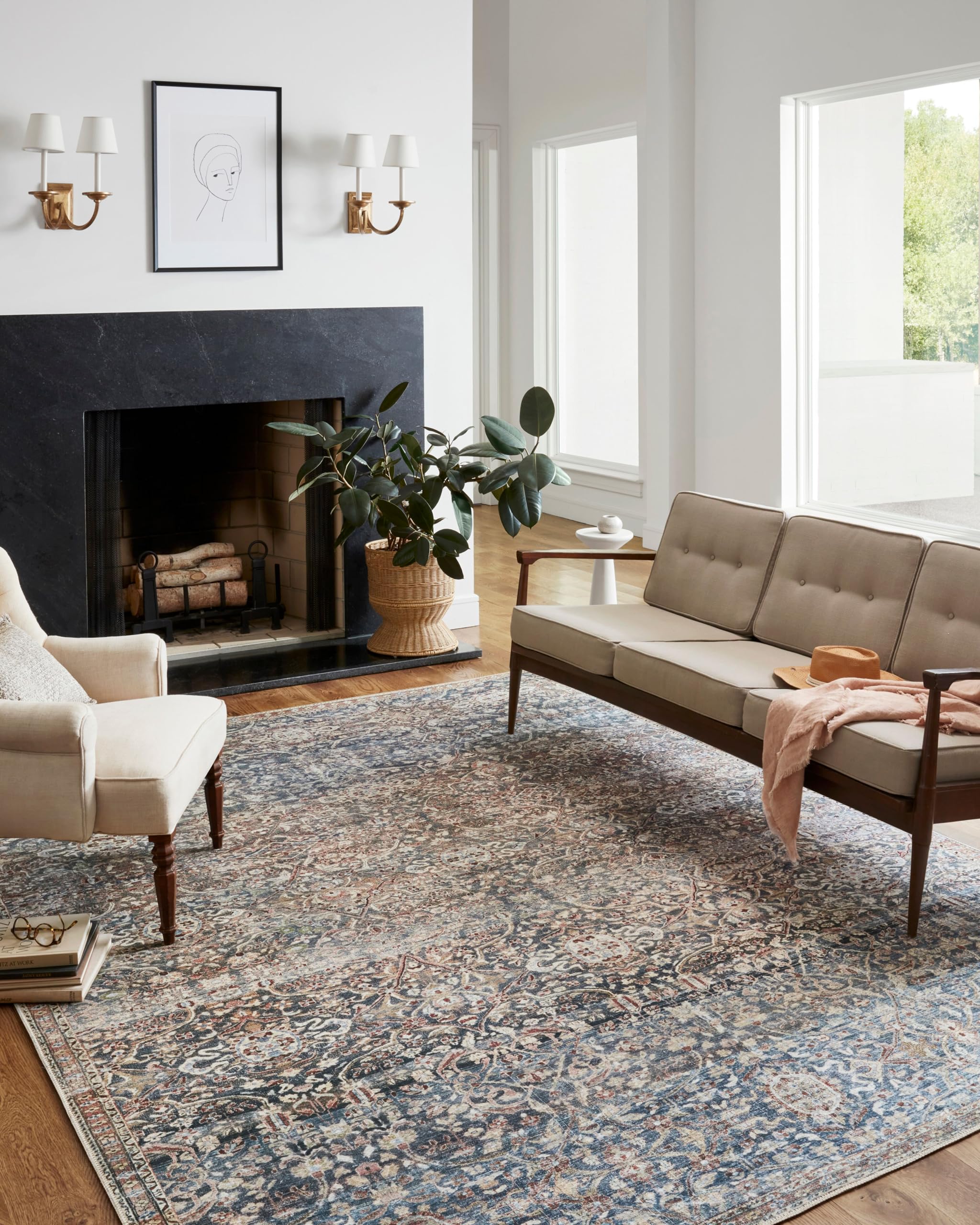 Loloi Chris Loves Julia x Jules Collection, Denim & Spice 8-6 x 11-6 Area Rug - Vintage Accent Rugs for Living Room, Bedroom, 
