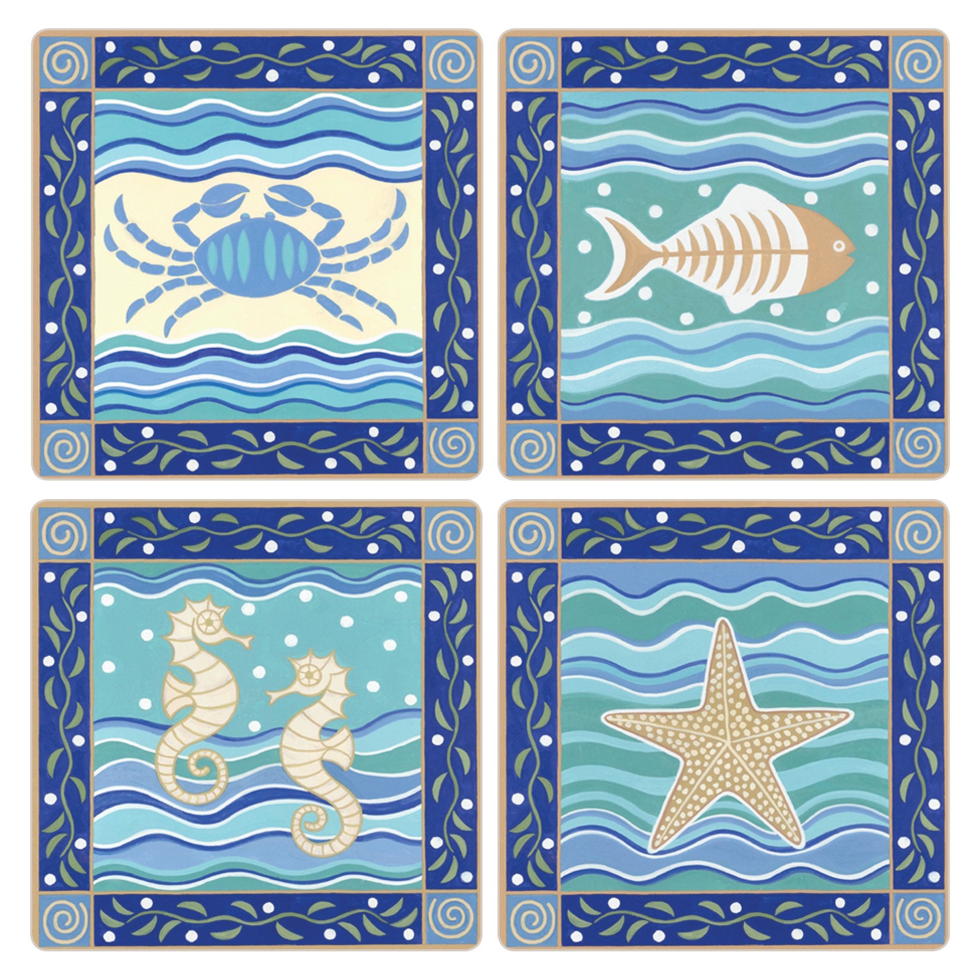 Coasterstone Absorbent Coasters, 4-1/4-Inch, ''Coastal Icons'', Set Of 4