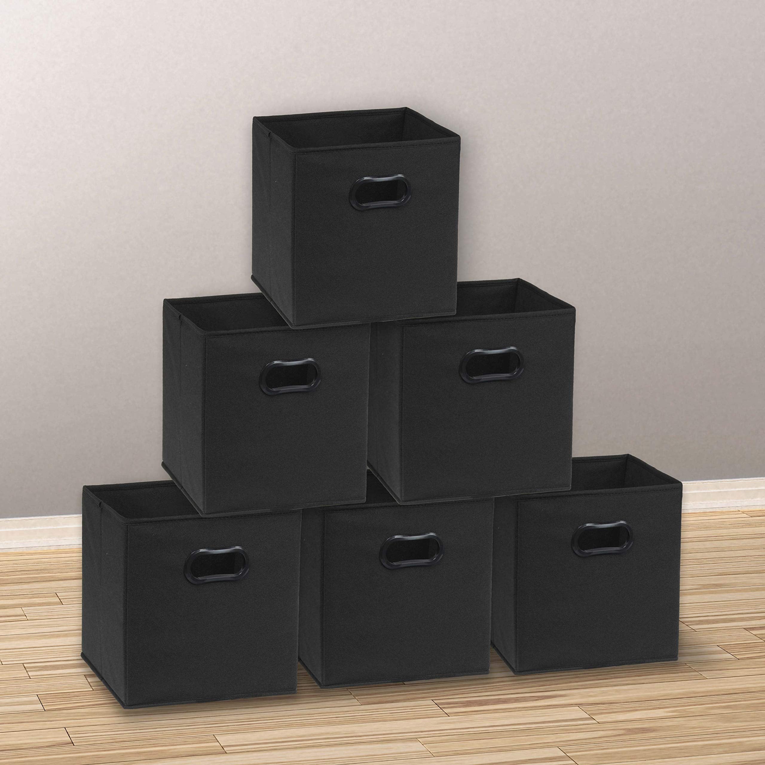 6 Pack - SimpleHouseware Foldable Cube Storage Bin with Handle  Black
