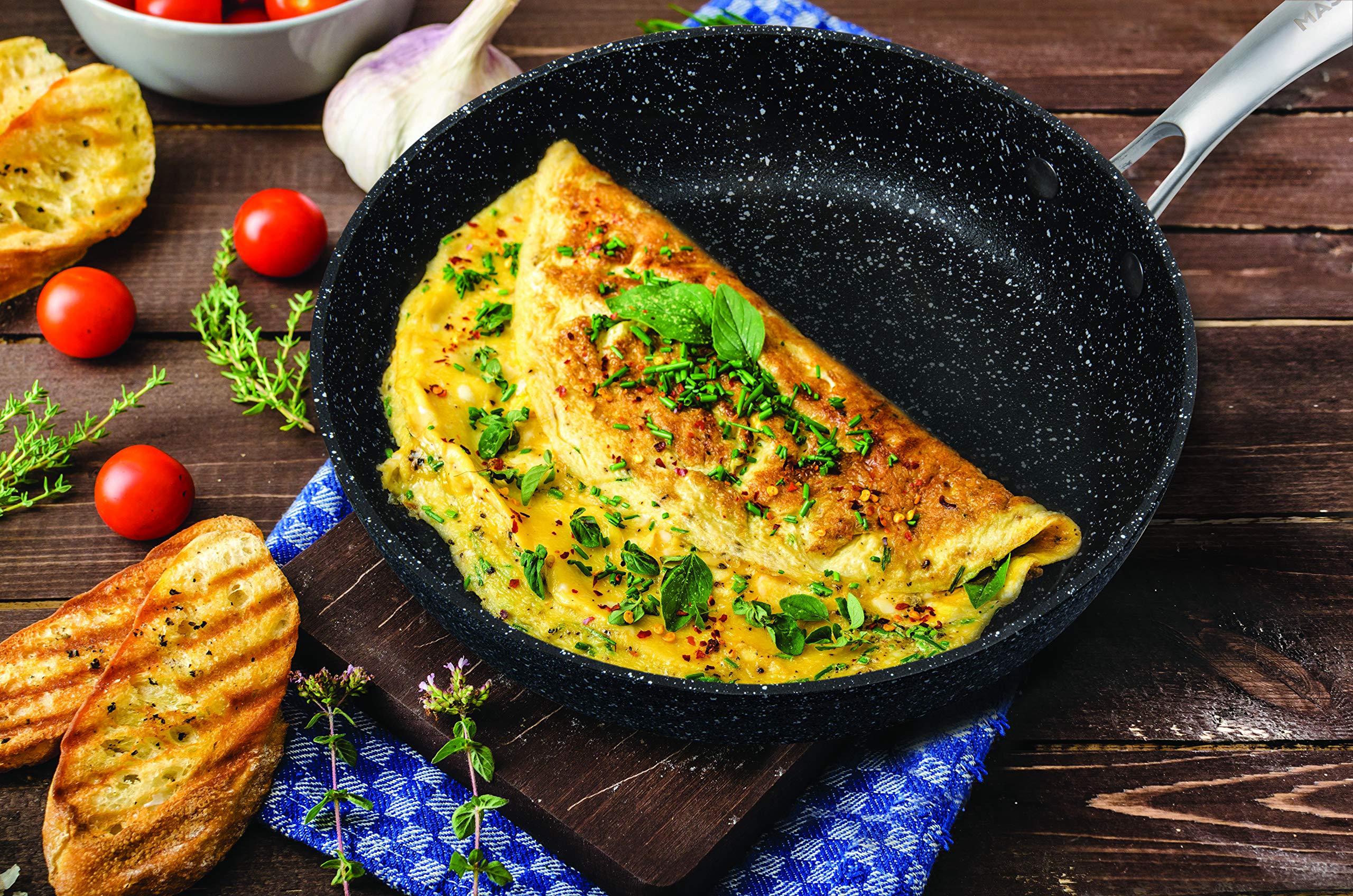 Masterpan Granite Ultra Non-Stick Cast Aluminum Fry Pan, Non-Stick Frying Pan Omelette Pan, 11'', Grey,