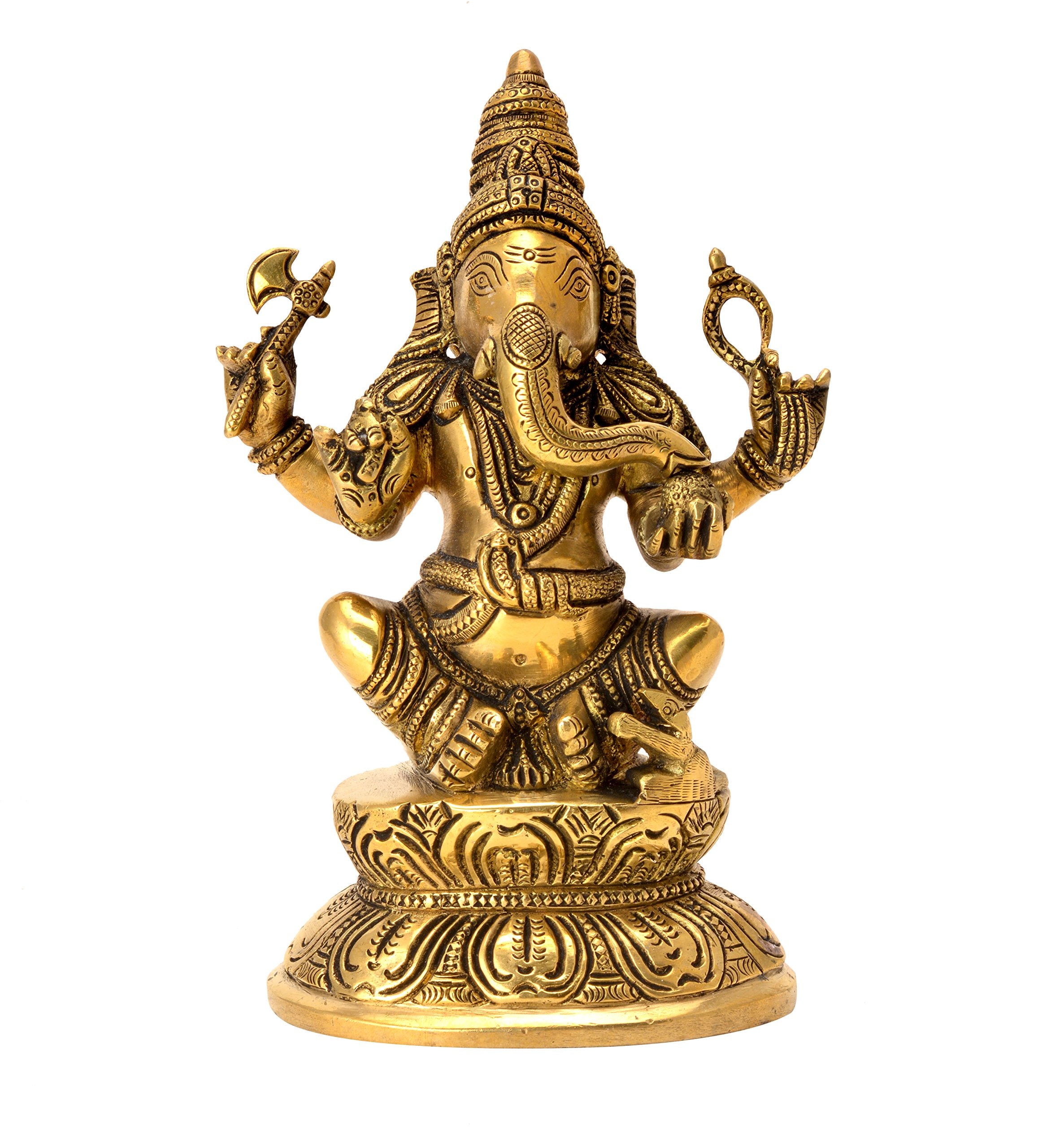 Kalarambh Brass Ganesha/Ganesh/Ganpati Idol Murti Statue For Home Pooja Puja Mandir Decor Collectible Handicraft Art, Yellow, 4.
