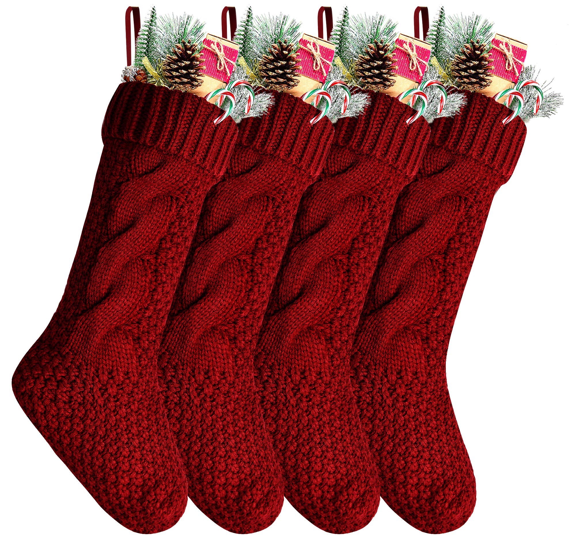 Kunyida Pack 4,14 Unique Burgundy Knit Christmas Stockings