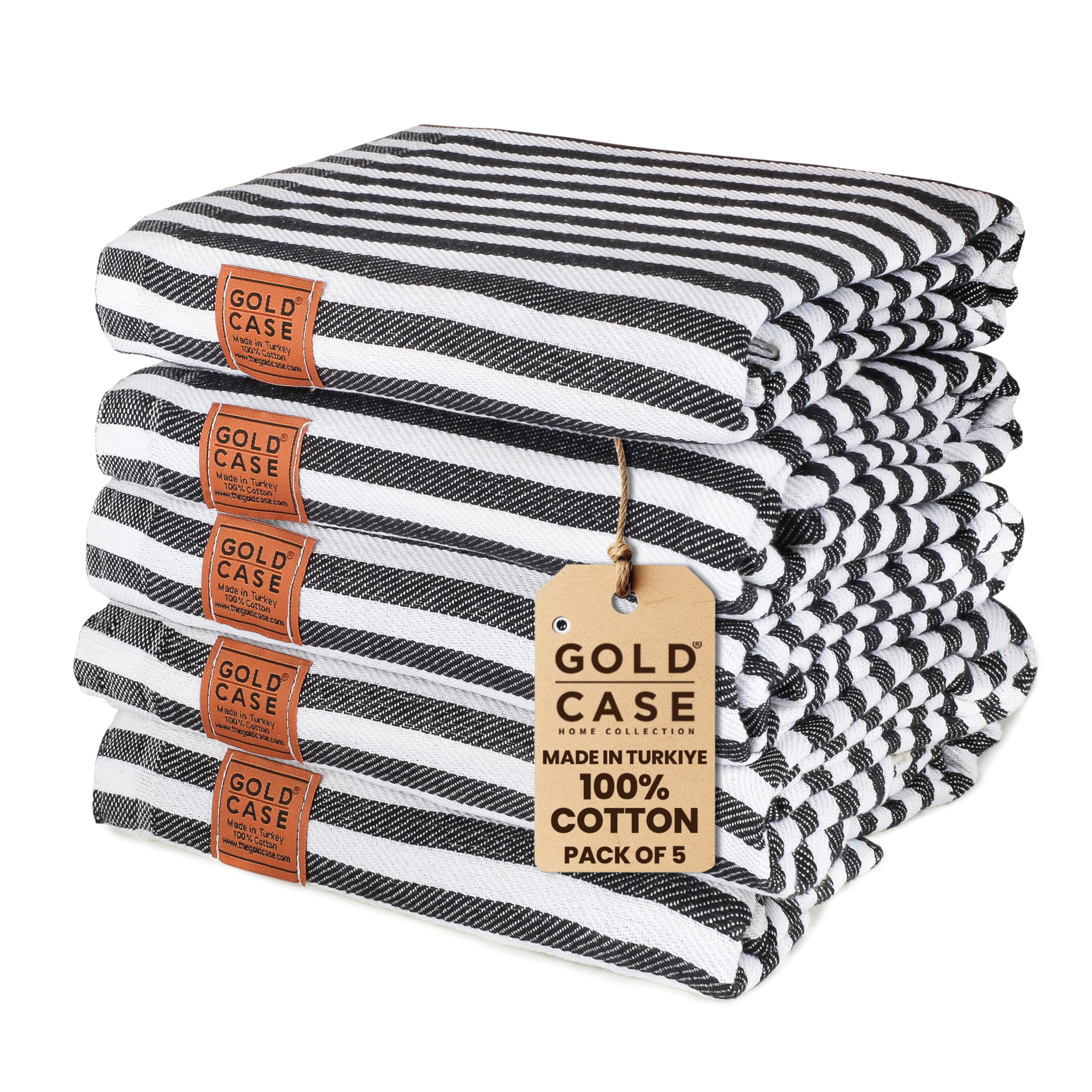 Gold Case Myra Turkish Beach Towel Set Of 5-100% Cotton Beach Towels - Sand Free & Quick Dry Beach Towel - Oversized Turkish Poo