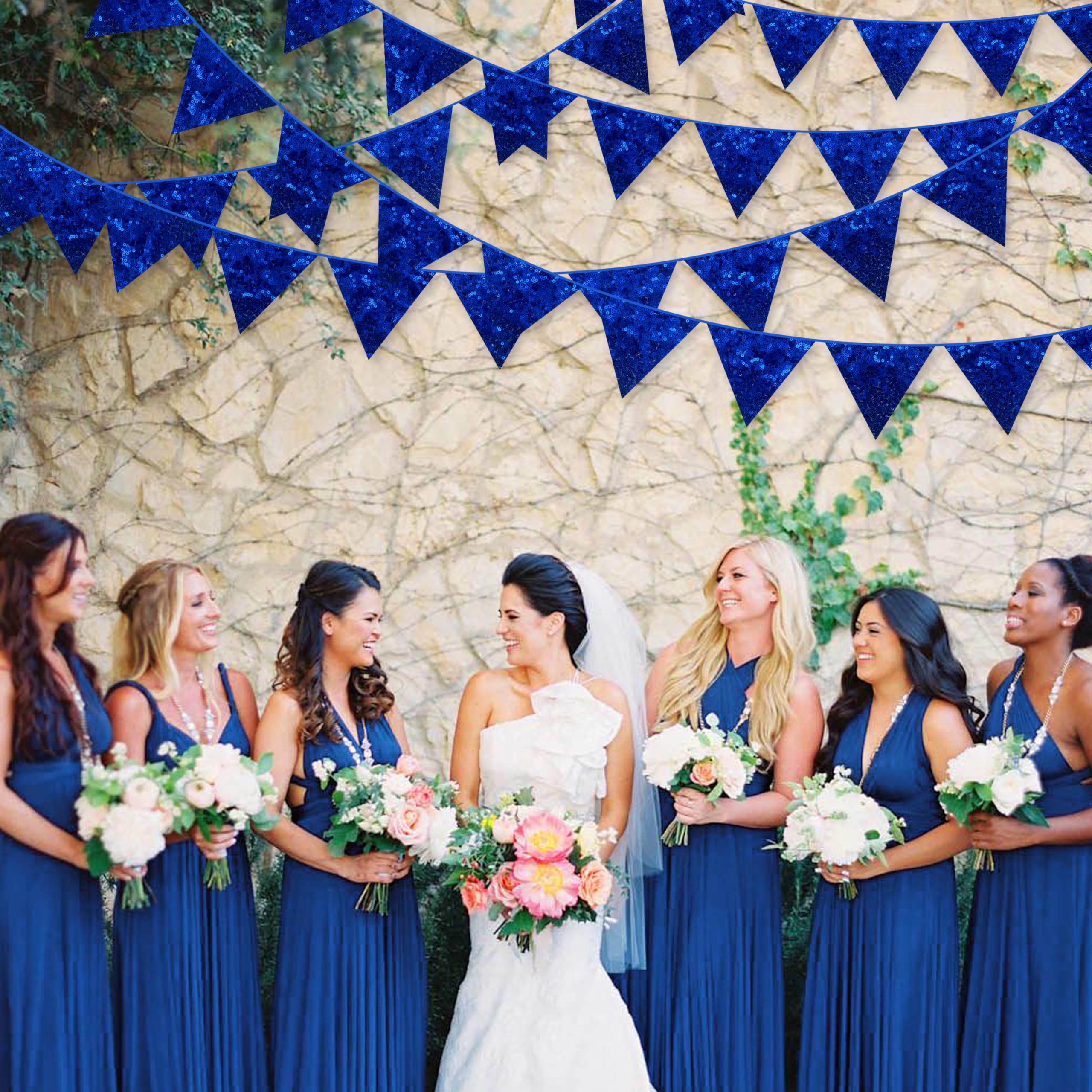 Pinkblume Royal Blue Decorations Double Sided Sequin Navy Blue Fabric Triangle Pennant Banner Flag Bunting Garland For Blue Naut