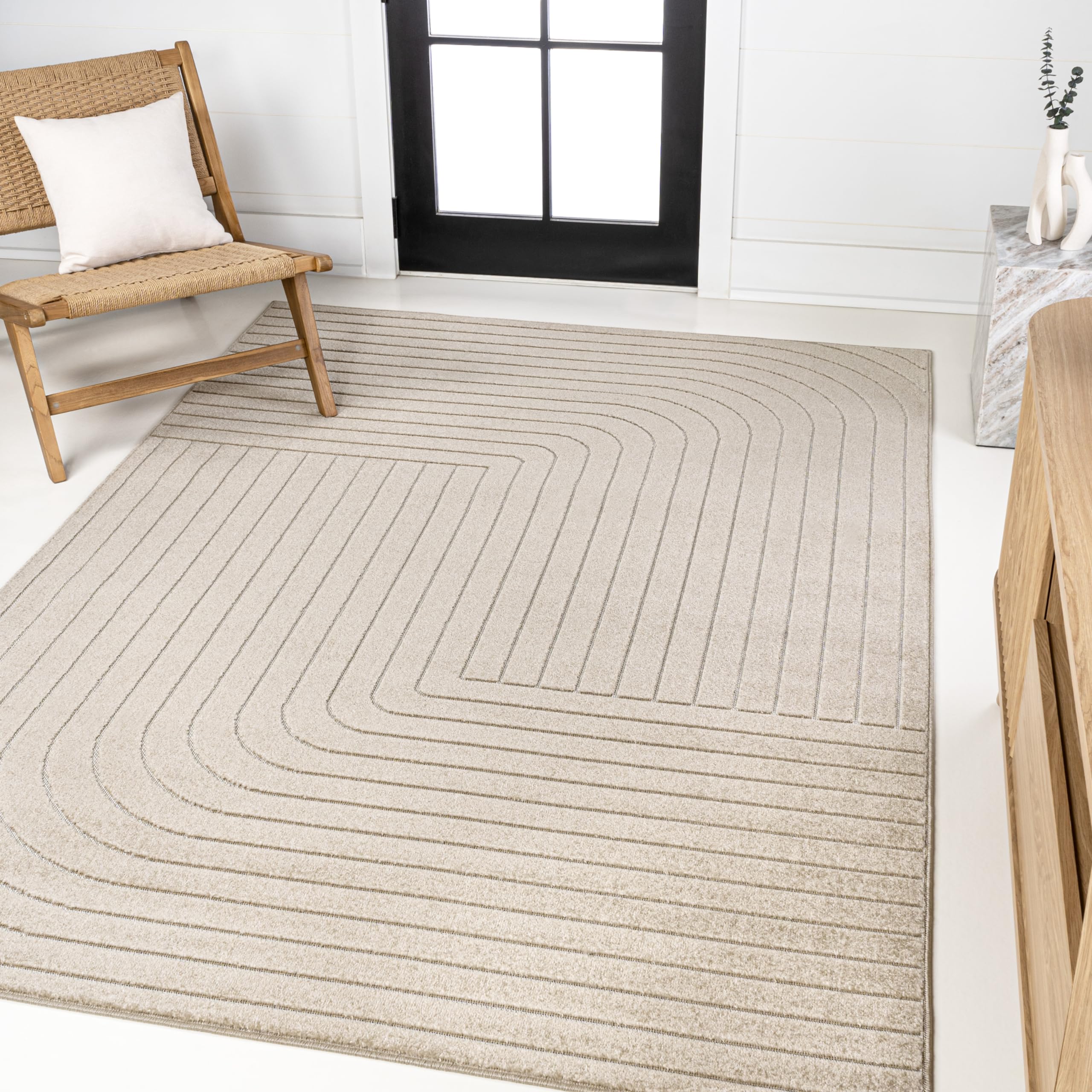 JONATHAN Y SCN101E-3 Odense High-Low Minimalist Angle Geometric Beige/Cream 3 ft. x 5 ft. Indoor/Outdoor Area Rug for Patio, Bac