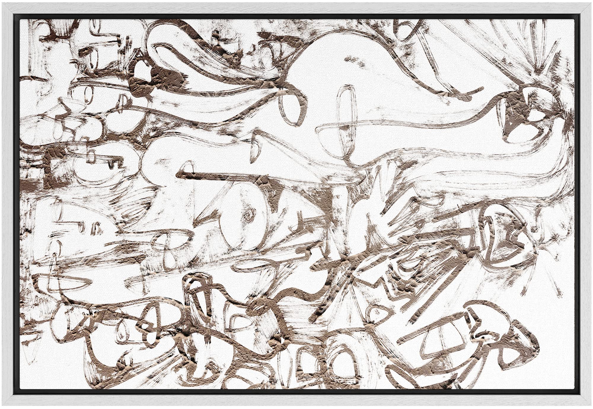 Signwin Framed Canvas Print Wall Art Brown Paint Stroke Graffiti Landscape Abstract Geometric Illustrations Modern Art Minimalis