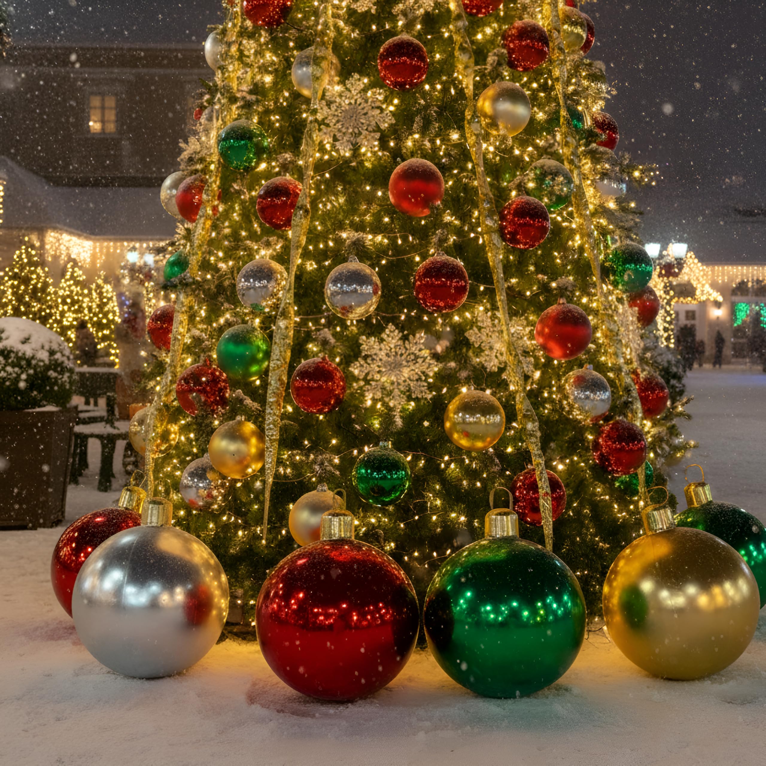 Jetec 8 Pcs 17  Christmas Inflatable Ball Ornament with Glitter Cloth Cover, Large PVC Xmas Blow up Ornaments Holiday Blow Ball