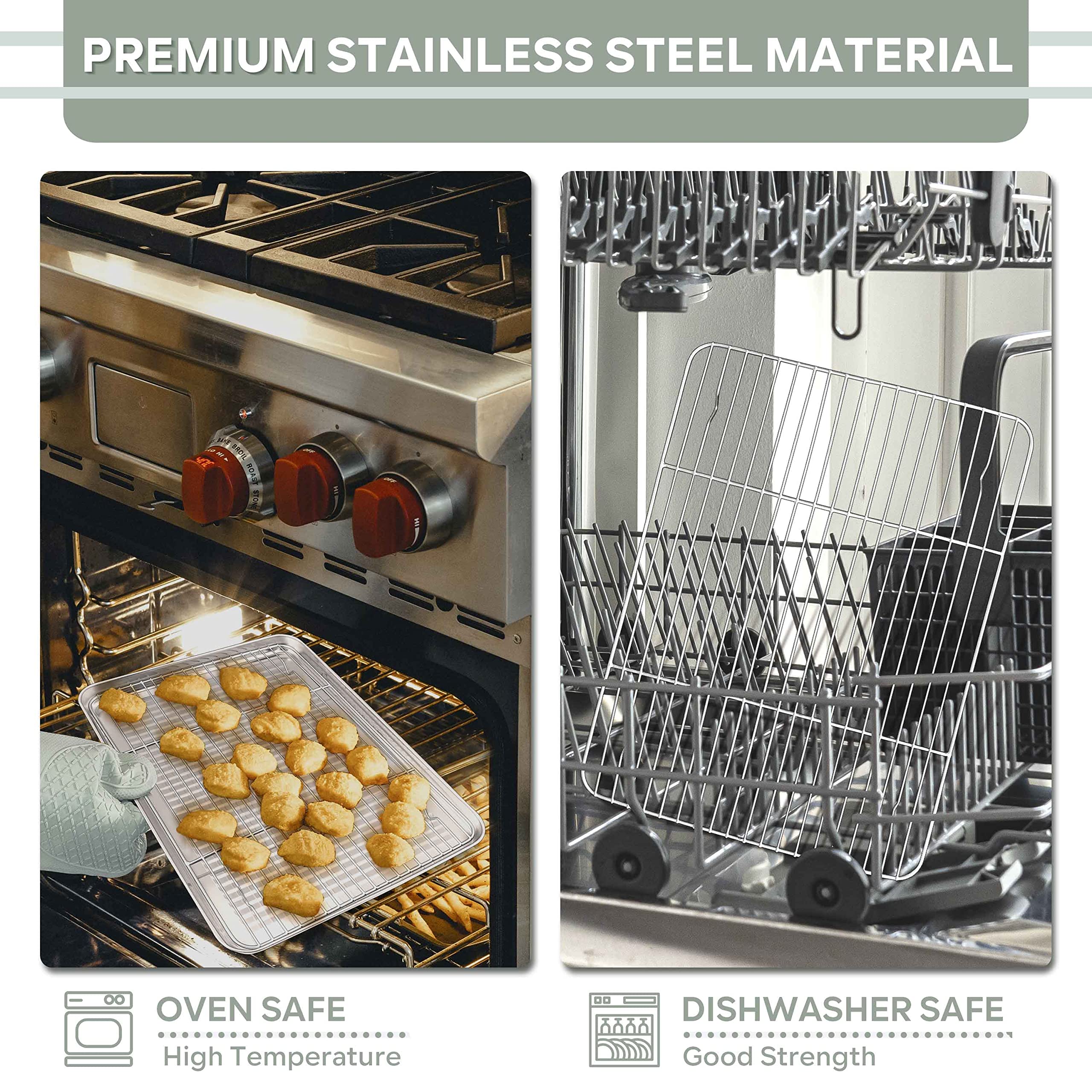 Herogo Cooling Rack Set Of 2, Stainless Steel Large Baking Oven Rack, 16.5'' X 11.5'' Fit Half Sheet Pan, Bacon Cake Cookies Rac