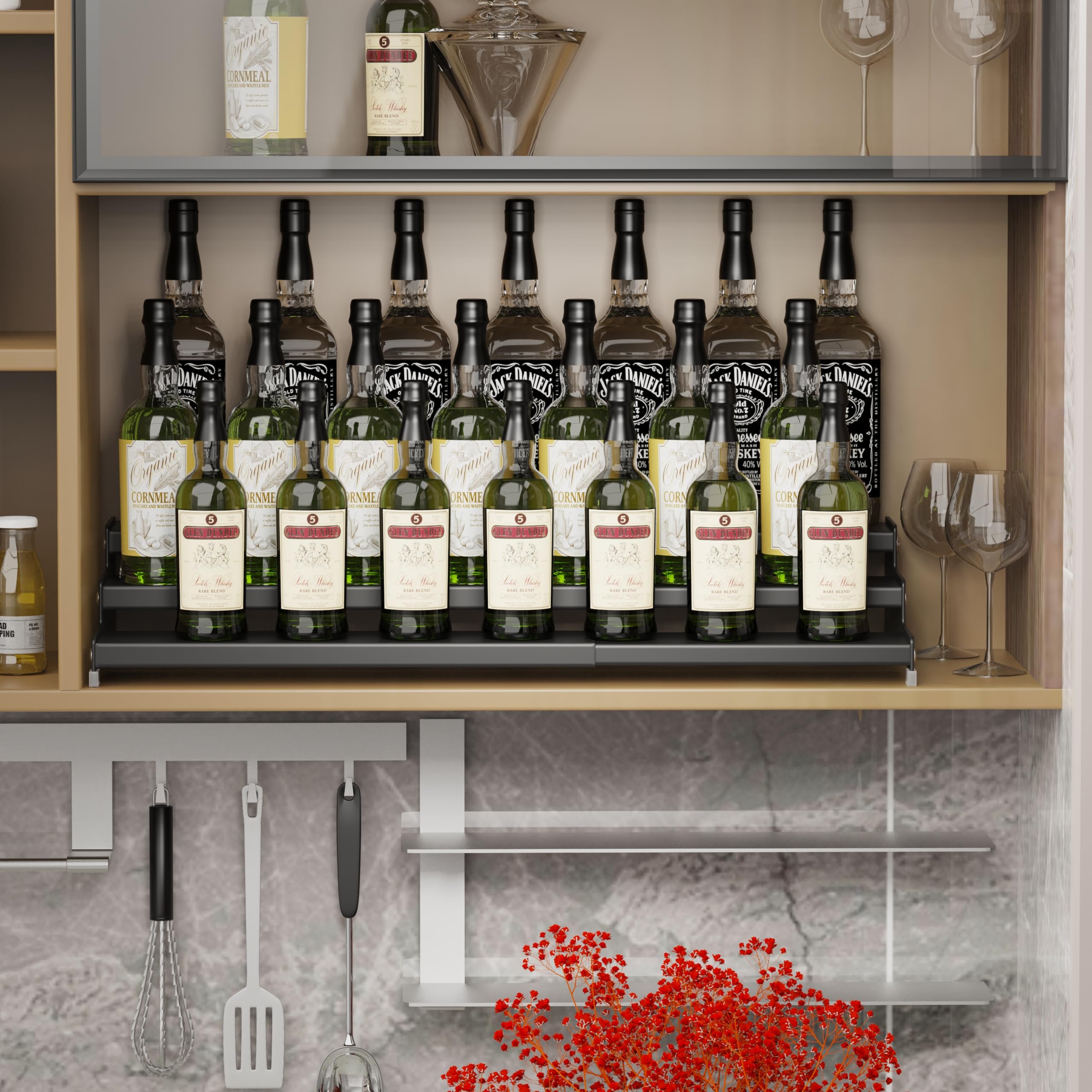 Wobmmi Expandable Spice Rack Organizer With 3-Tier Step Shelf For Cabinet,Seasoning Rack Organizer.Great For Kitchen Countertop