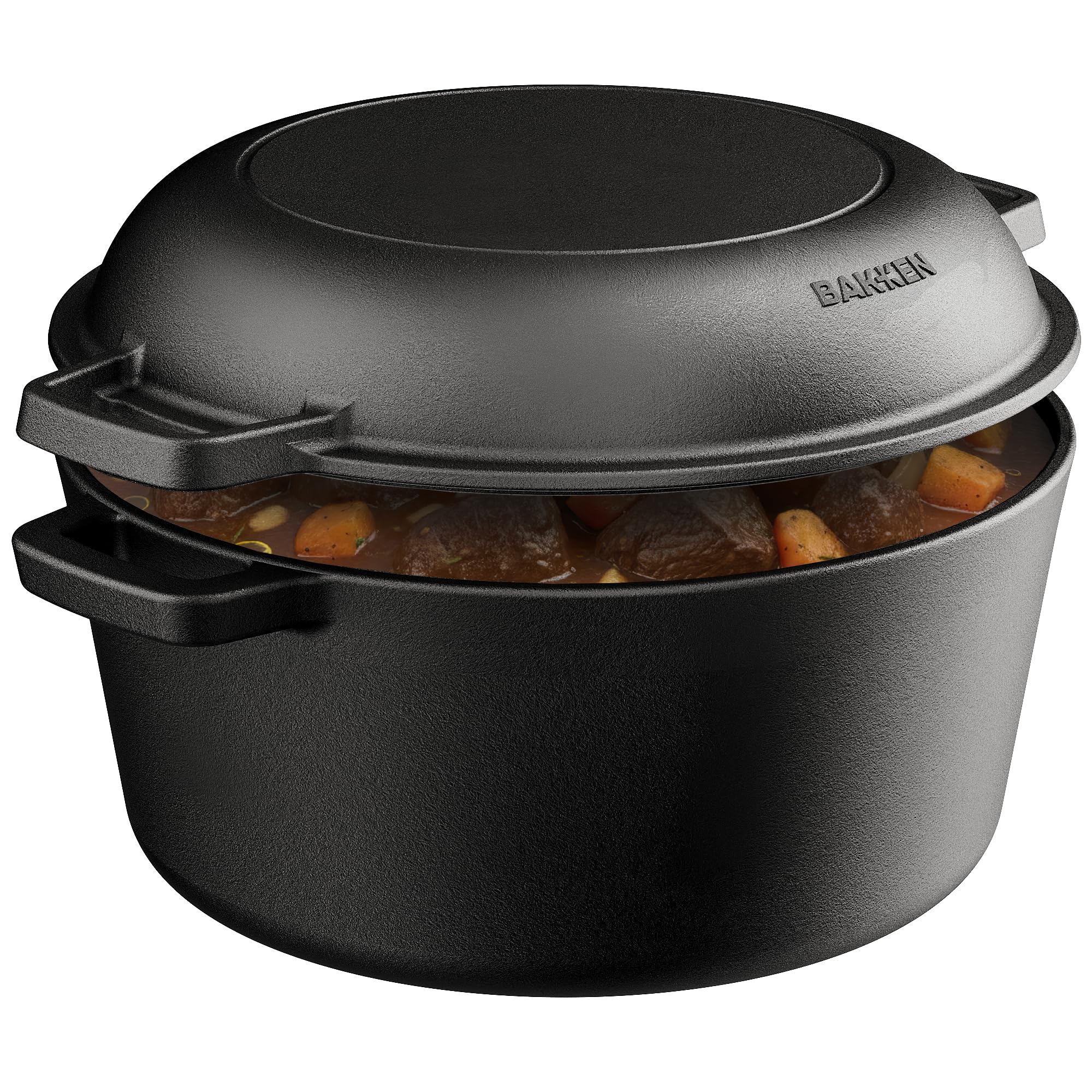Bakken 2-in-1 Cast Iron Dutch Oven Pot with Skillet Lid, 5QT Pre-Seasoned Dutch Oven for Bread Baking, Roasting & Campfire Cooki