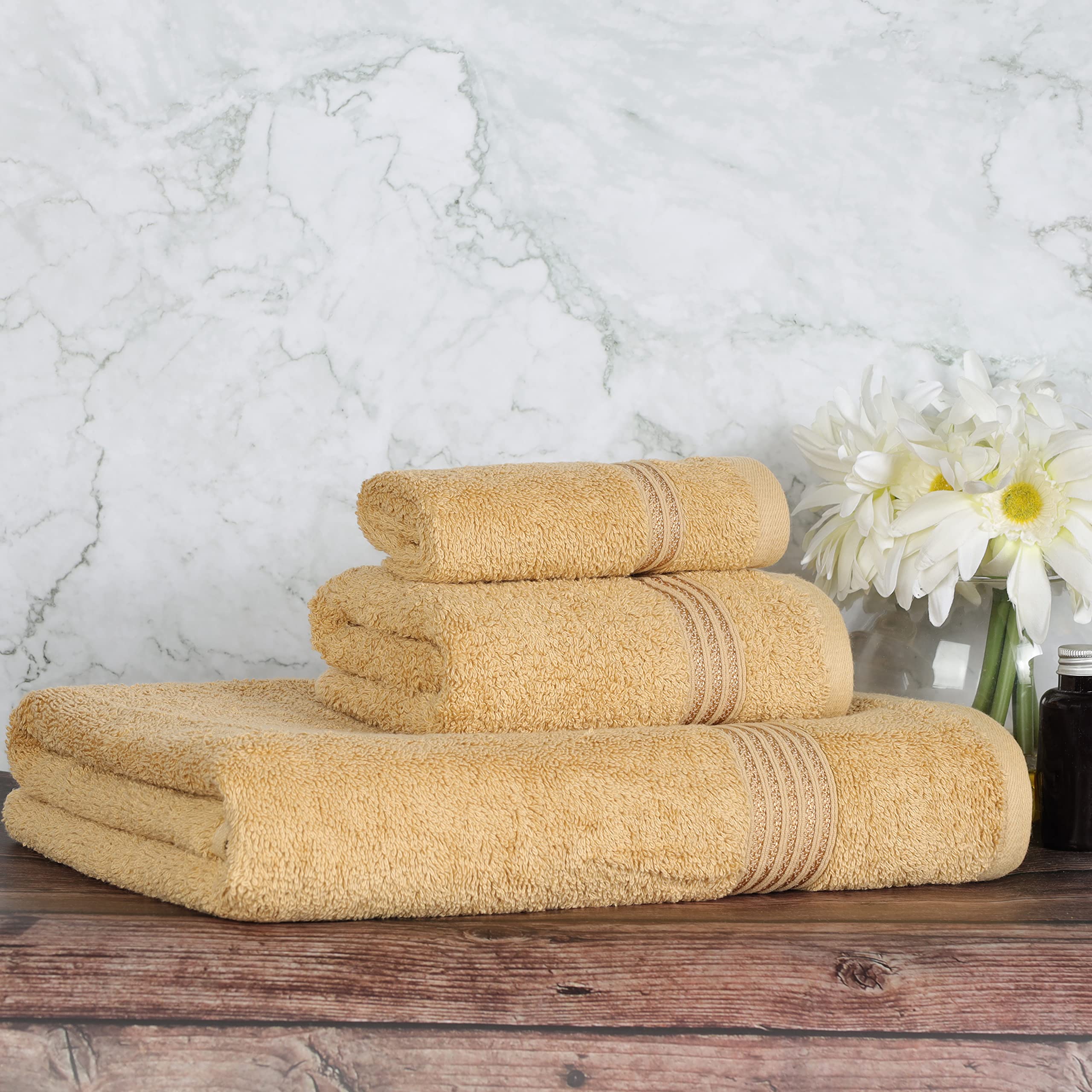 Superior Egyptian Cotton 3-Piece Towel Set, Basic Towels For Bathroom, Home Decor, Guest Bath, Shower, Apartment, Included 1 Fac